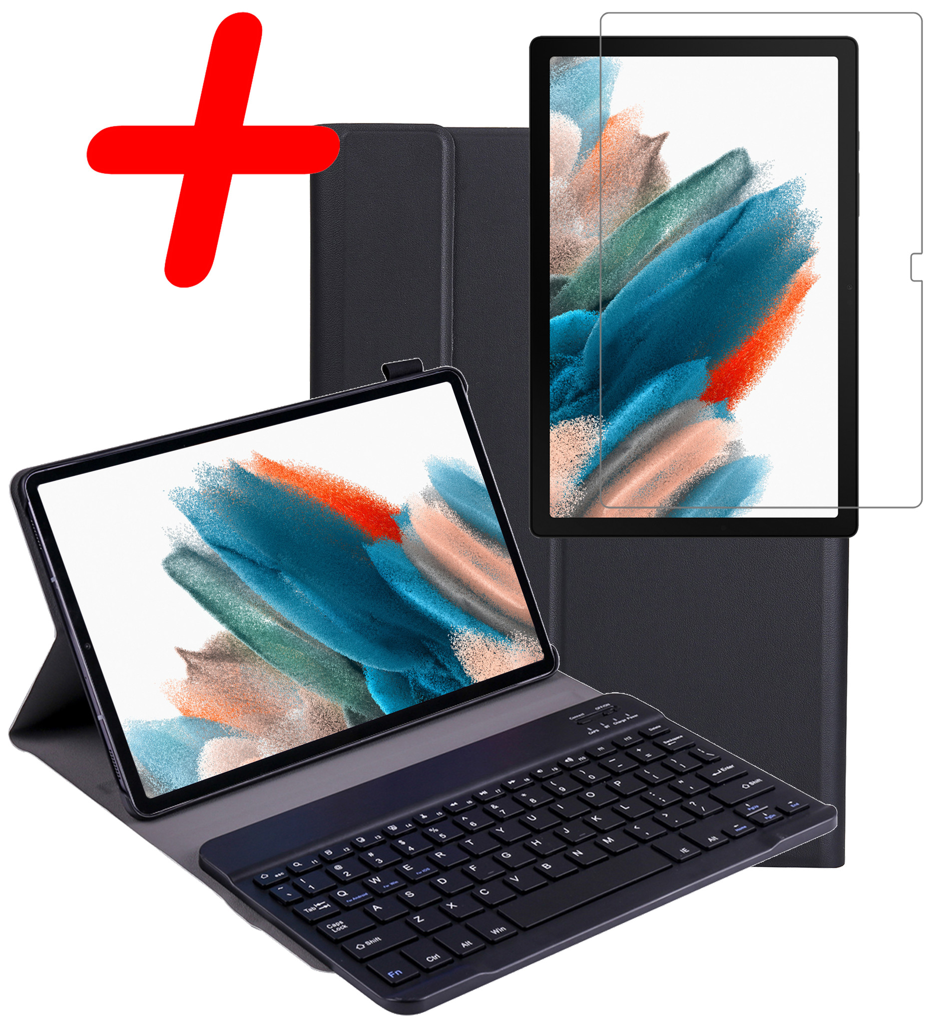 BASEY. Hoesje Geschikt voor Samsung Galaxy Tab A8 Toetsenbord Hoes Book Case Met Screenprotector - Hoes Geschikt voor Samsung Tab A8 Toetsenbord Hoesje Keyboard Cover - Zwart