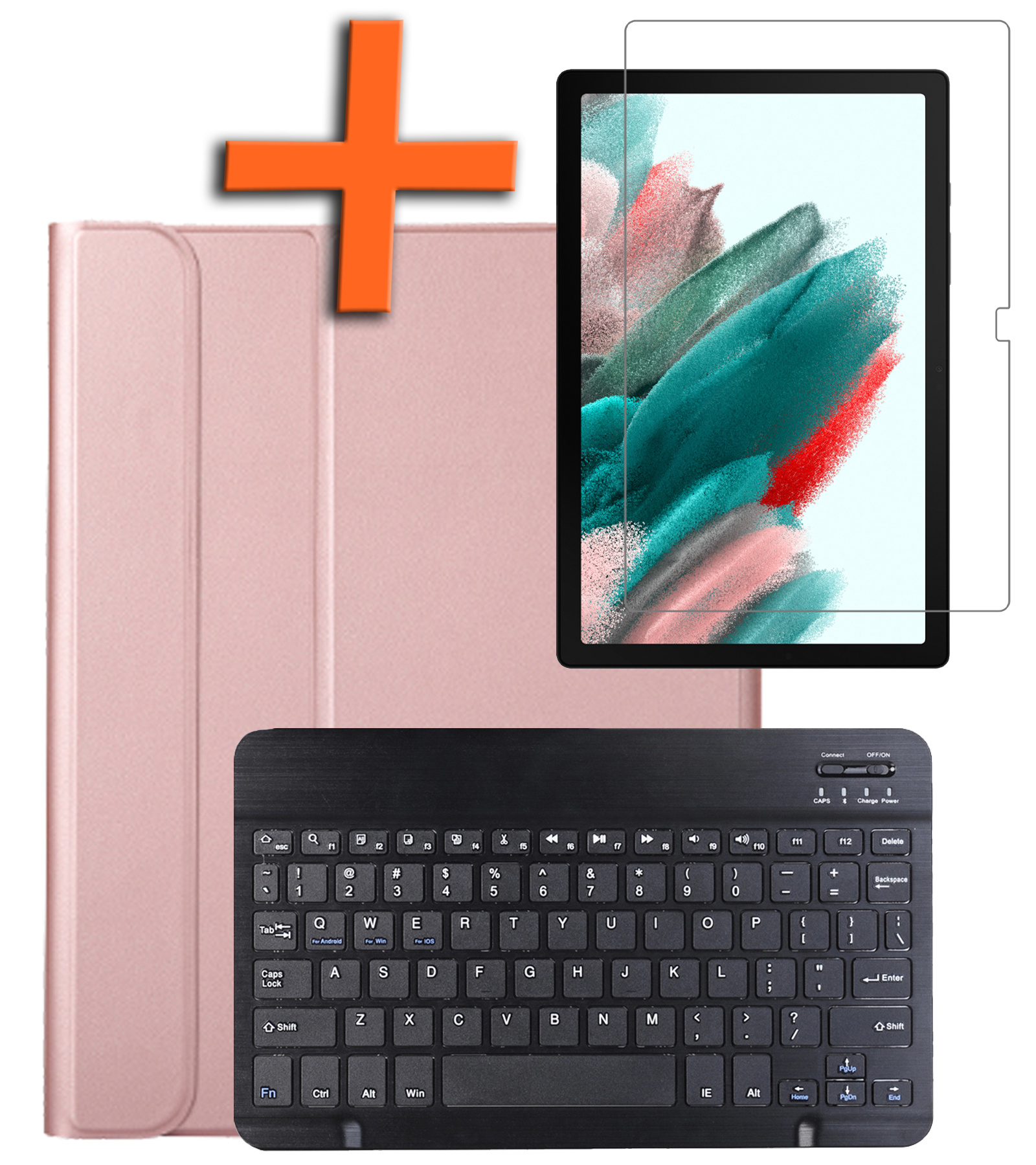 Nomfy Hoes Geschikt voor Samsung Galaxy Tab A8 Hoes Toetsenbord Hoes Case Book Cover Hoesje Met Screenprotector - Hoesje Geschikt voor Samsung Tab A8 Keyboard Hoes - Rosé goud