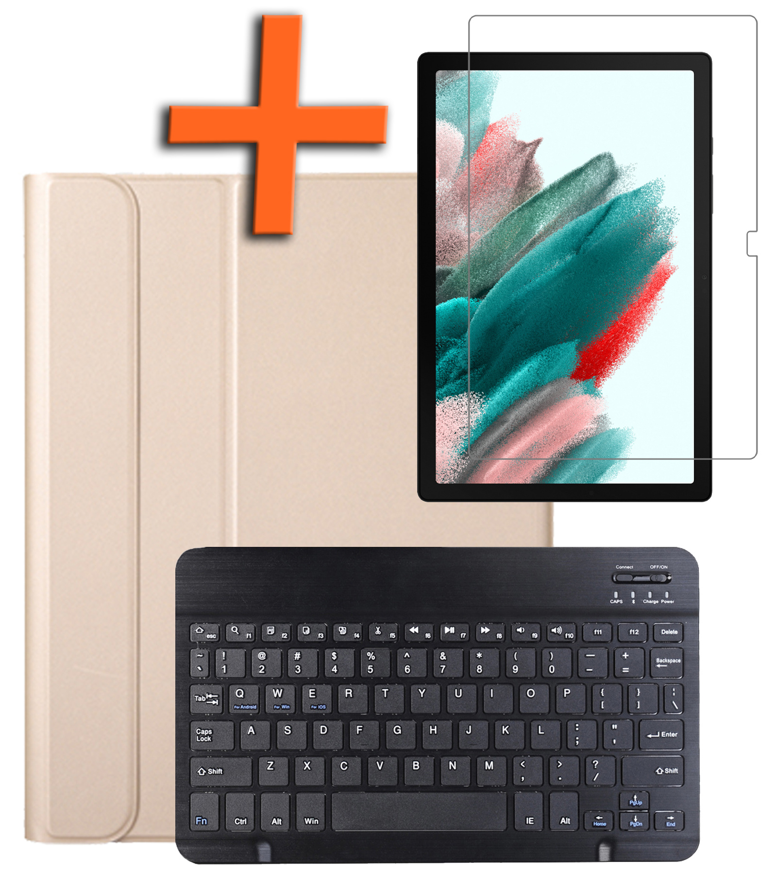 Nomfy Hoes Geschikt voor Samsung Galaxy Tab A8 Hoes Toetsenbord Hoes Case Book Cover Hoesje Met Screenprotector - Hoesje Geschikt voor Samsung Tab A8 Keyboard Hoes - Goud