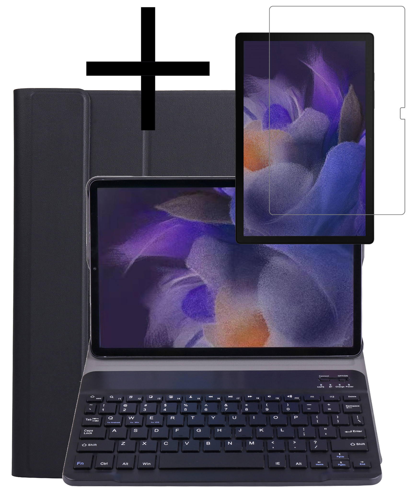 NoXx Hoesje Geschikt voor Samsung Galaxy Tab A8 Hoesje Toetsenbord Hoes Met Screenprotector - Hoes Geschikt voor Samsung Tab A8 Keyboard Case Book Cover - Zwart
