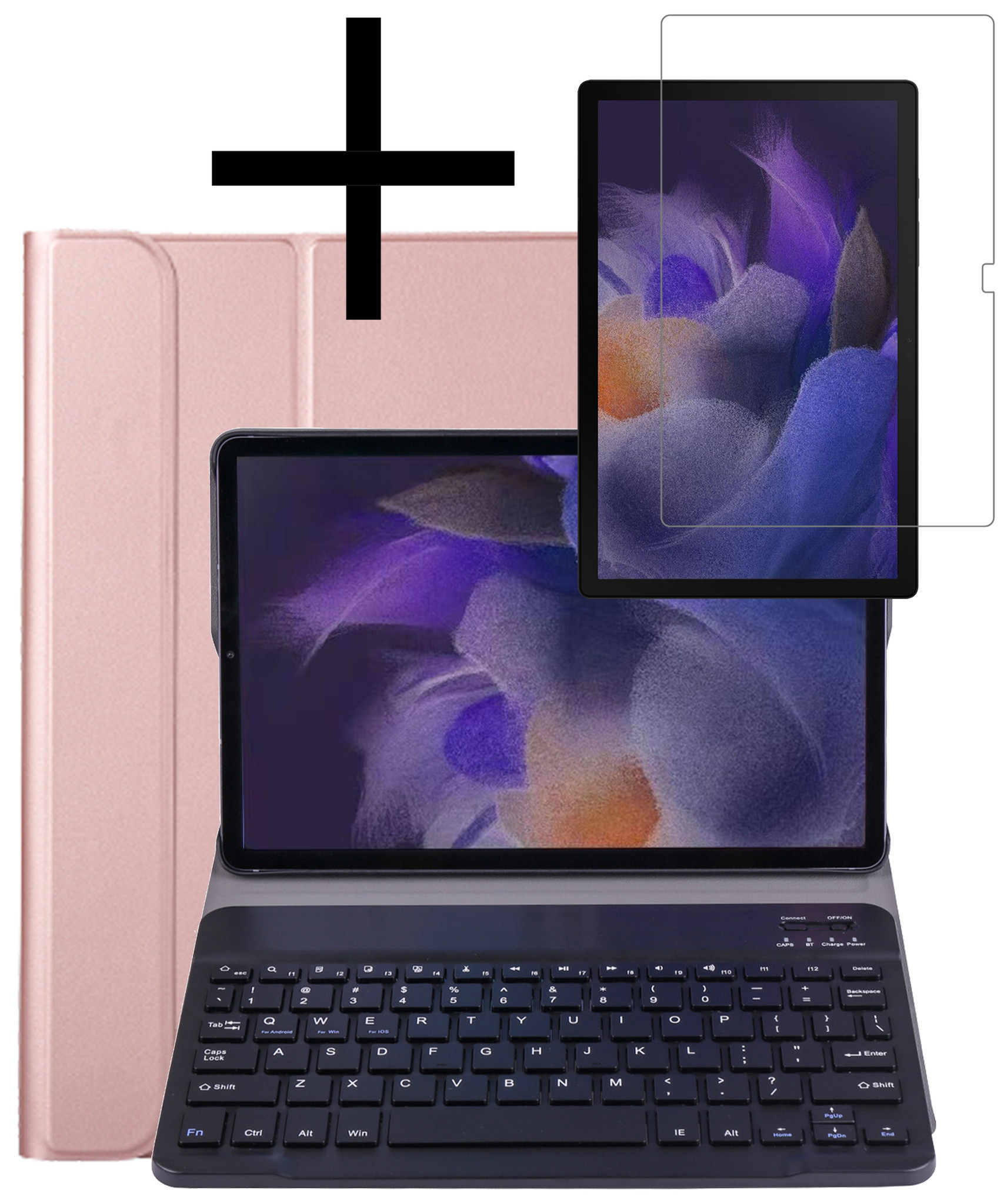 NoXx Hoesje Geschikt voor Samsung Galaxy Tab A8 Hoesje Toetsenbord Hoes Met Screenprotector - Hoes Geschikt voor Samsung Tab A8 Keyboard Case Book Cover - Rosé goud