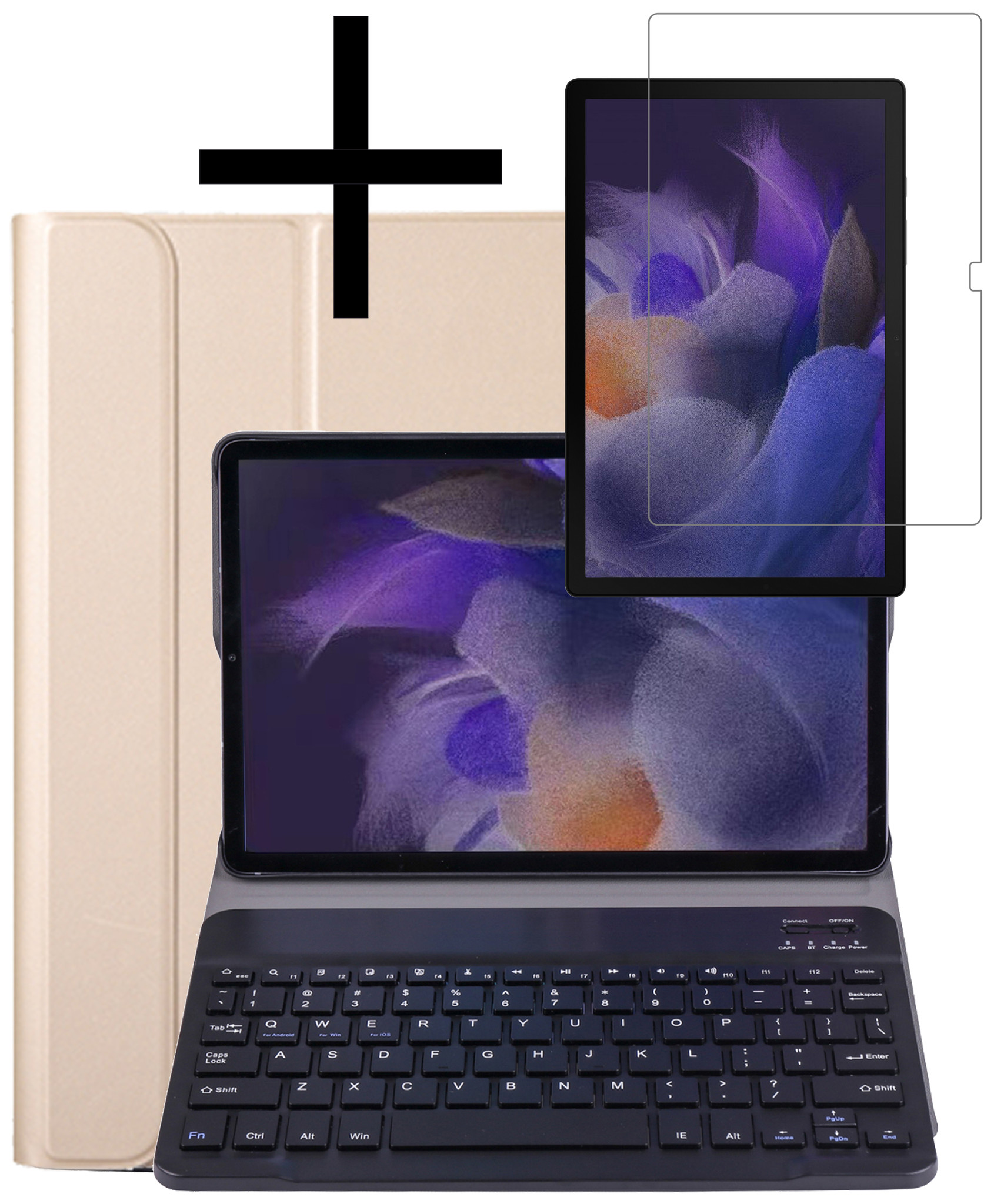 NoXx Hoesje Geschikt voor Samsung Galaxy Tab A8 Hoesje Toetsenbord Hoes Met Screenprotector - Hoes Geschikt voor Samsung Tab A8 Keyboard Case Book Cover - Goud