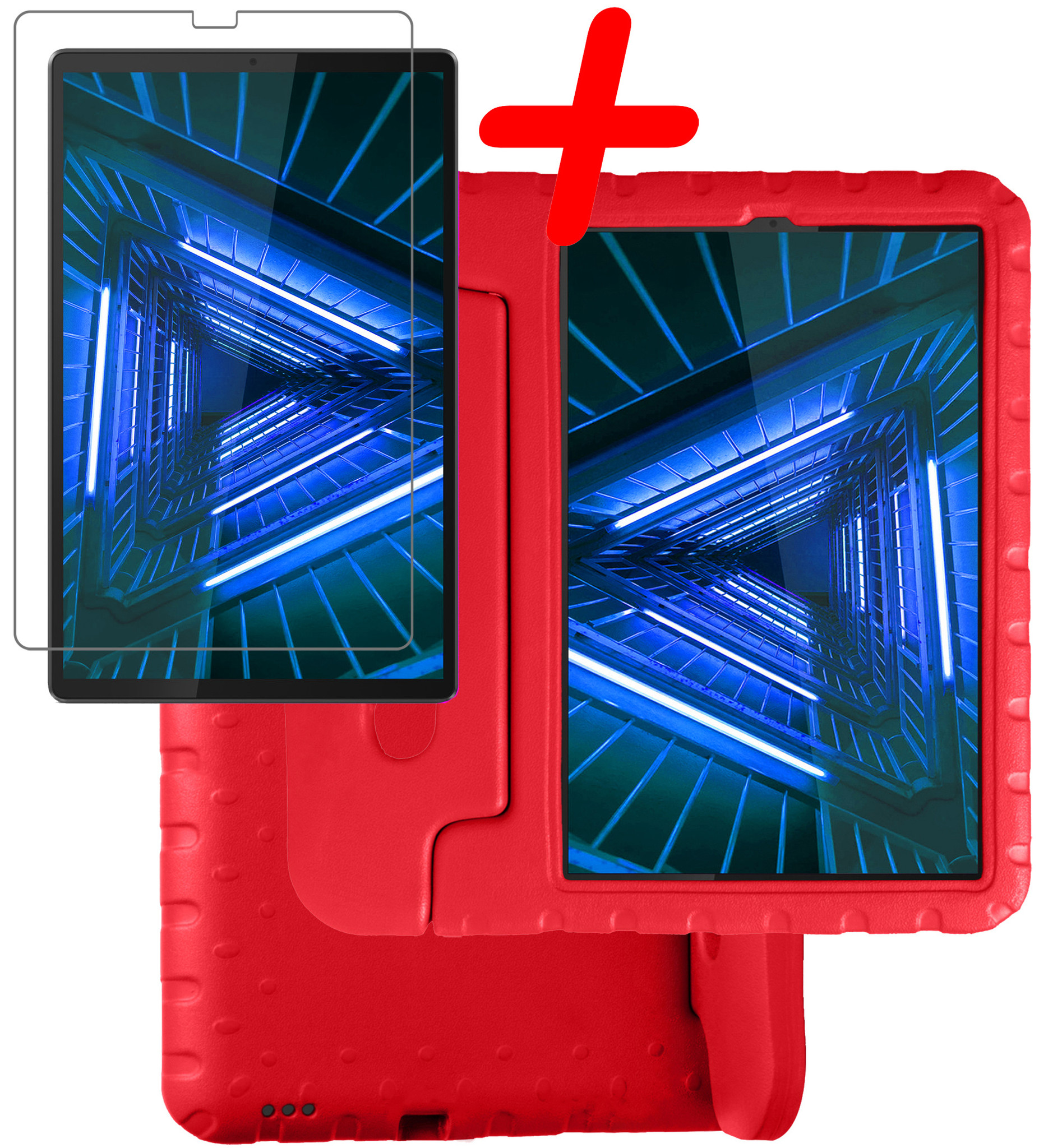 BASEY. Hoesje Geschikt voor Lenovo Tab M10 FHD Plus 2nd Gen Hoesje Kinder Hoes Shockproof Kinderhoes Met Screenprotector - Kindvriendelijk Hoesje Geschikt voor Lenovo Tab M10 FHD Plus (2e Gen) Hoes Kids Case - Rood