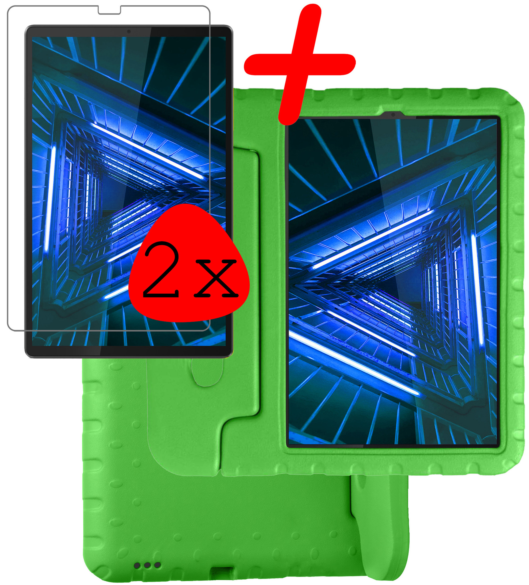 BASEY. Hoesje Geschikt voor Lenovo Tab M10 FHD Plus 2nd Gen Hoesje Kinder Hoes Shockproof Kinderhoes Met 2x Screenprotector - Kindvriendelijk Hoesje Geschikt voor Lenovo Tab M10 FHD Plus (2e Gen) Hoes Kids Case - Groen