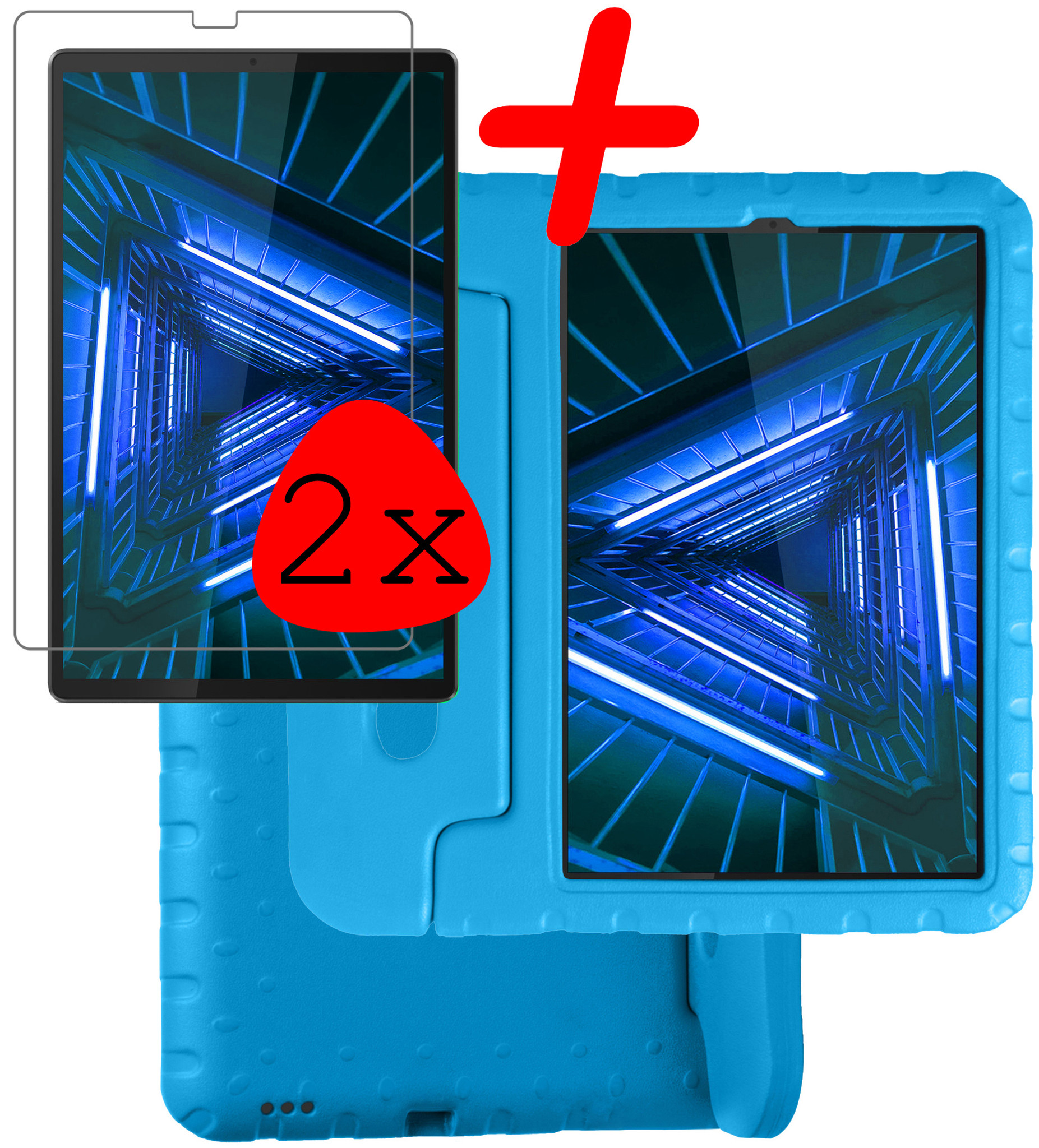 BASEY. Hoesje Geschikt voor Lenovo Tab M10 FHD Plus 2nd Gen Hoesje Kinder Hoes Shockproof Kinderhoes Met 2x Screenprotector - Kindvriendelijk Hoesje Geschikt voor Lenovo Tab M10 FHD Plus (2e Gen) Hoes Kids Case - Blauw