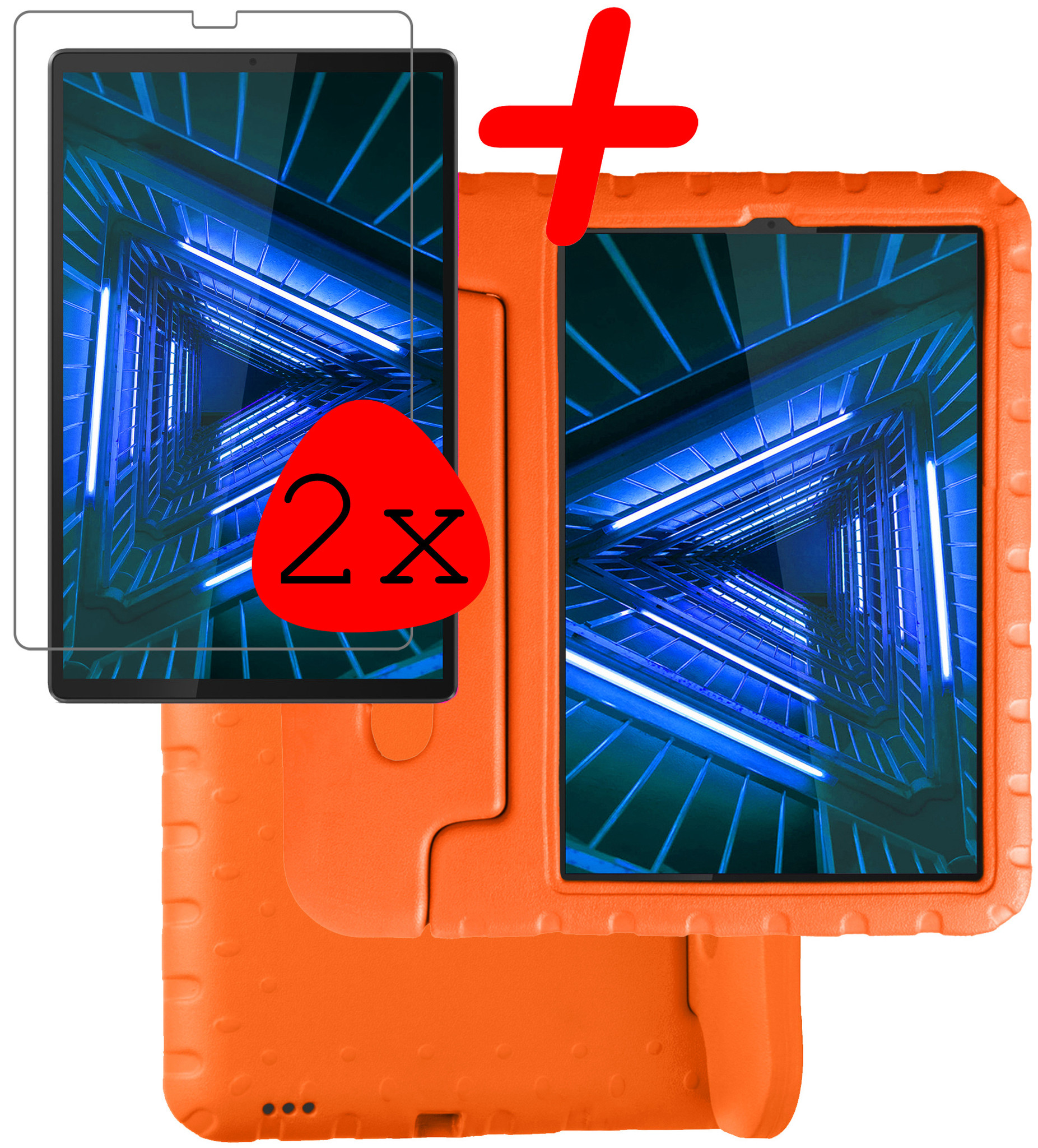 BASEY. Hoesje Geschikt voor Lenovo Tab M10 FHD Plus 2nd Gen Hoesje Kinder Hoes Shockproof Kinderhoes Met 2x Screenprotector - Kindvriendelijk Hoesje Geschikt voor Lenovo Tab M10 FHD Plus (2e Gen) Hoes Kids Case - Oranje