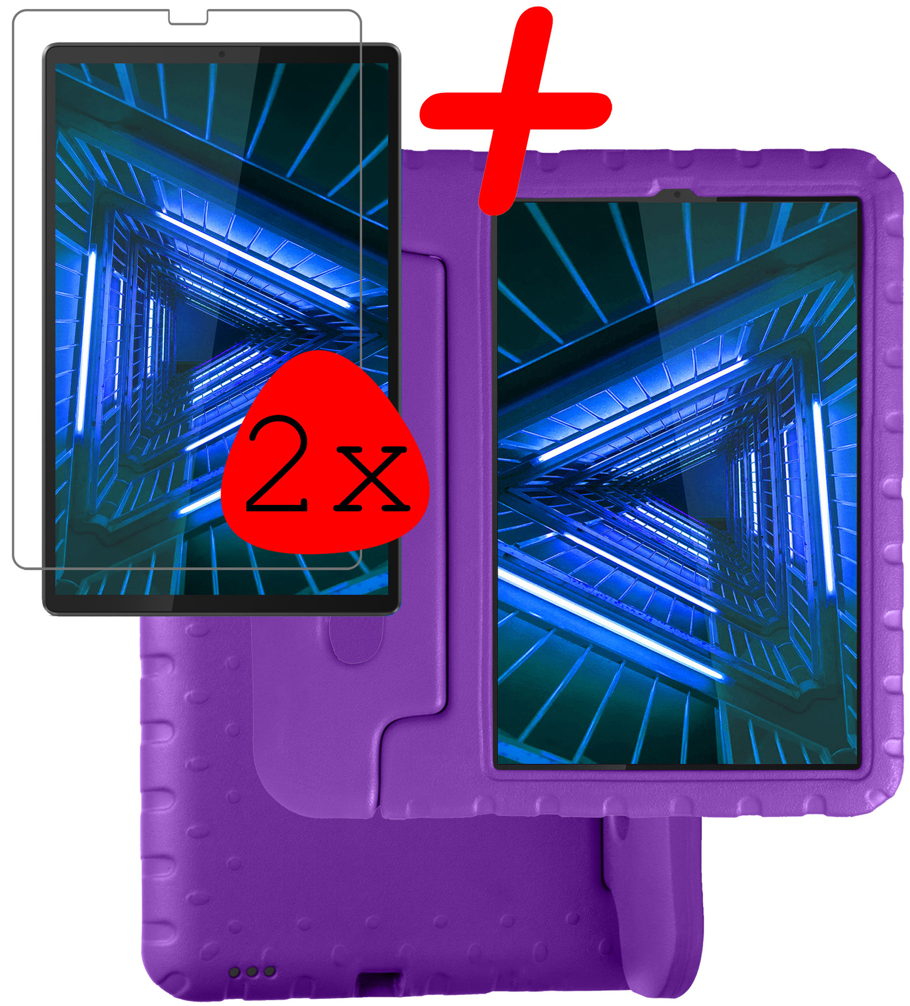 BASEY. Hoesje Geschikt voor Lenovo Tab M10 FHD Plus 2nd Gen Hoesje Kinder Hoes Shockproof Kinderhoes Met 2x Screenprotector - Kindvriendelijk Hoesje Geschikt voor Lenovo Tab M10 FHD Plus (2e Gen) Hoes Kids Case - Paars