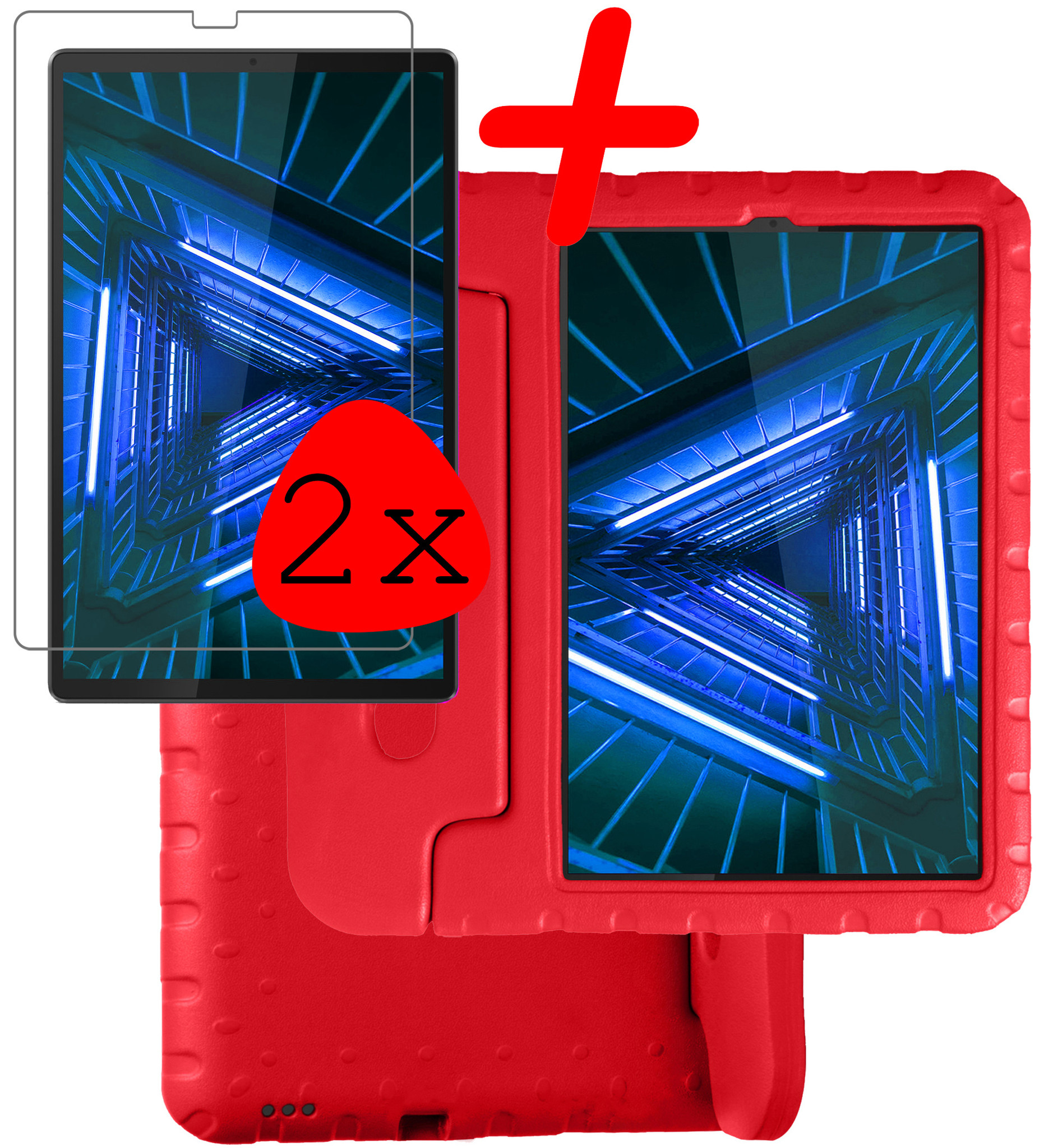 BASEY. Hoesje Geschikt voor Lenovo Tab M10 FHD Plus 2nd Gen Hoesje Kinder Hoes Shockproof Kinderhoes Met 2x Screenprotector - Kindvriendelijk Hoesje Geschikt voor Lenovo Tab M10 FHD Plus (2e Gen) Hoes Kids Case - Rood
