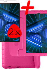 BASEY. Hoesje Geschikt voor Lenovo Tab M10 FHD Plus 2nd Gen Hoesje Kinder Hoes Shockproof Kinderhoes Met 2x Screenprotector - Kindvriendelijk Hoesje Geschikt voor Lenovo Tab M10 FHD Plus (2e Gen) Hoes Kids Case - Roze