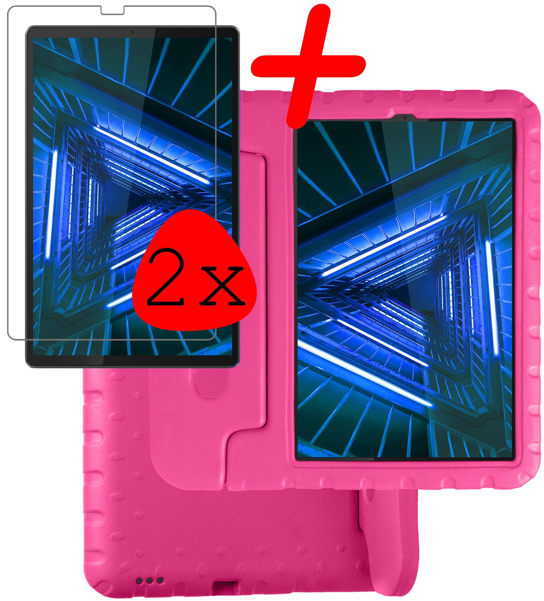 BASEY. Hoesje Geschikt voor Lenovo Tab M10 FHD Plus 2nd Gen Hoesje Kinder Hoes Shockproof Kinderhoes Met 2x Screenprotector - Kindvriendelijk Hoesje Geschikt voor Lenovo Tab M10 FHD Plus (2e Gen) Hoes Kids Case - Roze