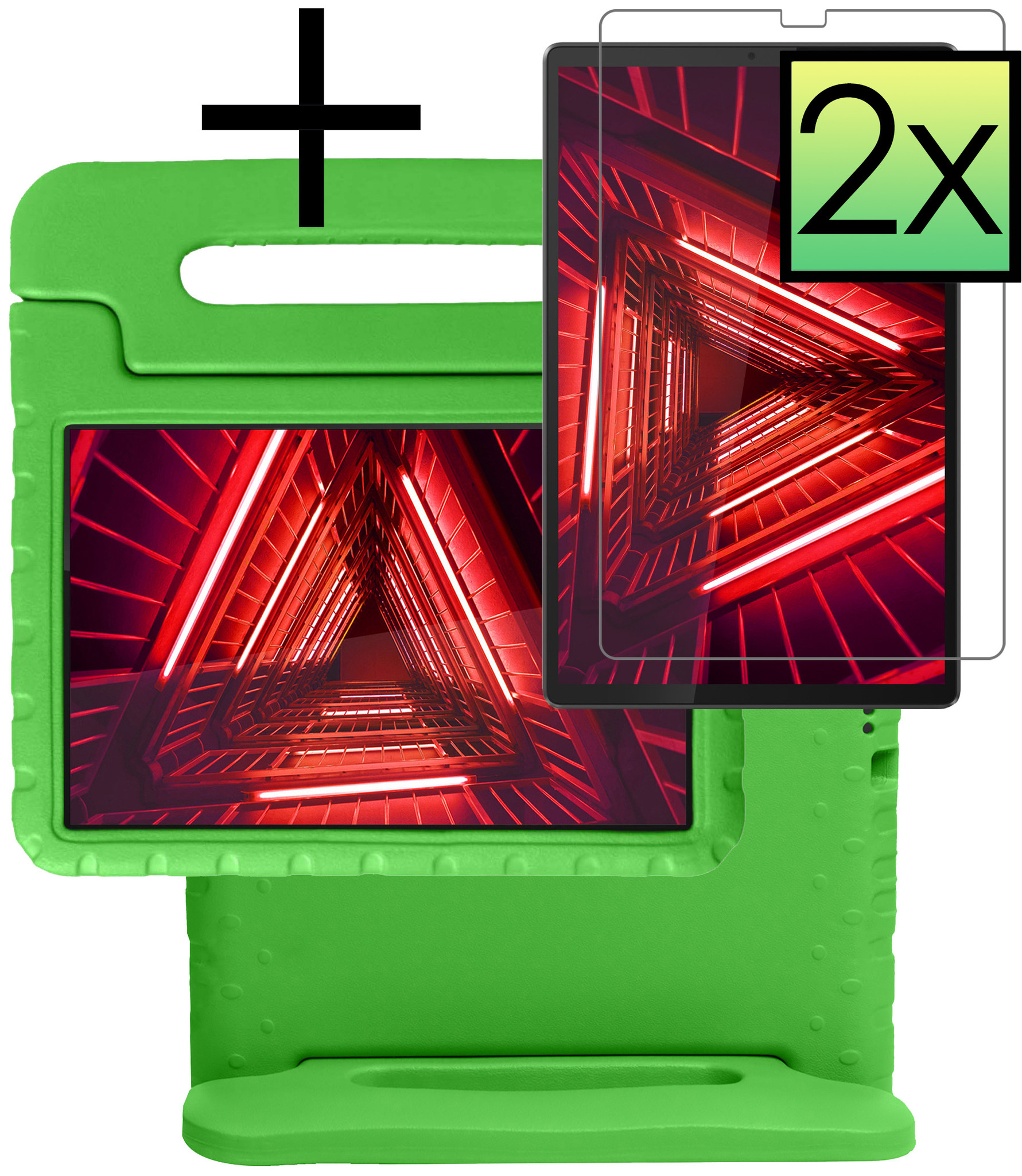 NoXx Hoesje Geschikt voor Lenovo Tab M10 FHD Plus 2nd Gen Hoesje Kinderhoes Shockproof Hoes Kids Case Met 2x Screenprotector - Groen