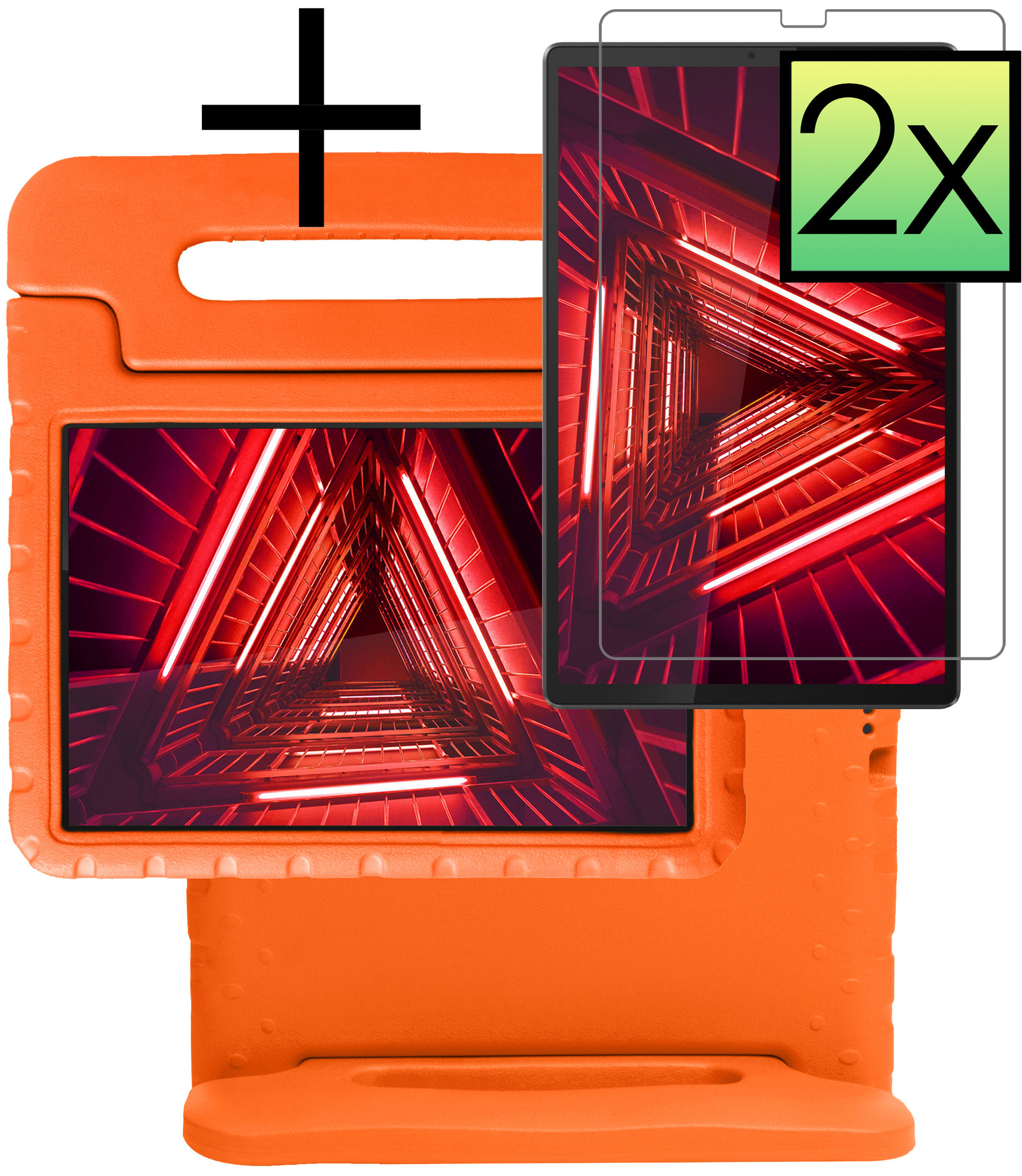 NoXx Hoesje Geschikt voor Lenovo Tab M10 FHD Plus 2nd Gen Hoesje Kinderhoes Shockproof Hoes Kids Case Met 2x Screenprotector - Oranje