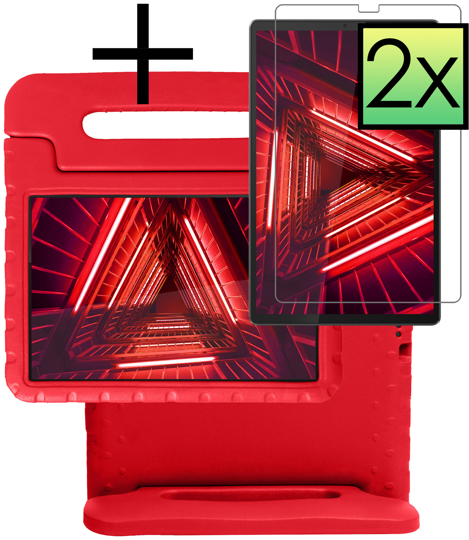 NoXx Hoesje Geschikt voor Lenovo Tab M10 FHD Plus 2nd Gen Hoesje Kinderhoes Shockproof Hoes Kids Case Met 2x Screenprotector - Rood