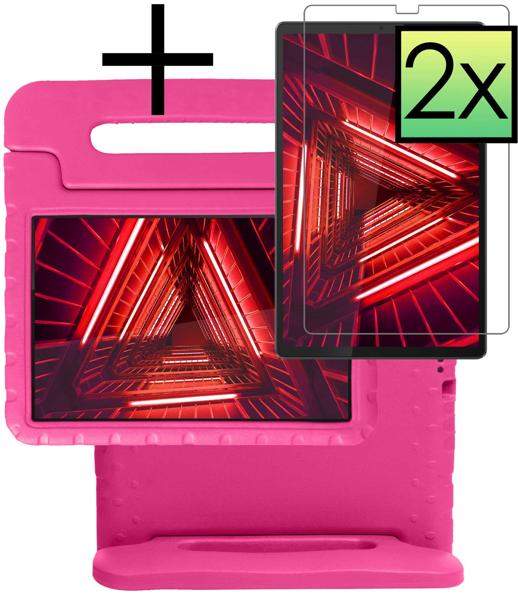 NoXx Hoesje Geschikt voor Lenovo Tab M10 FHD Plus 2nd Gen Hoesje Kinderhoes Shockproof Hoes Kids Case Met 2x Screenprotector - Roze