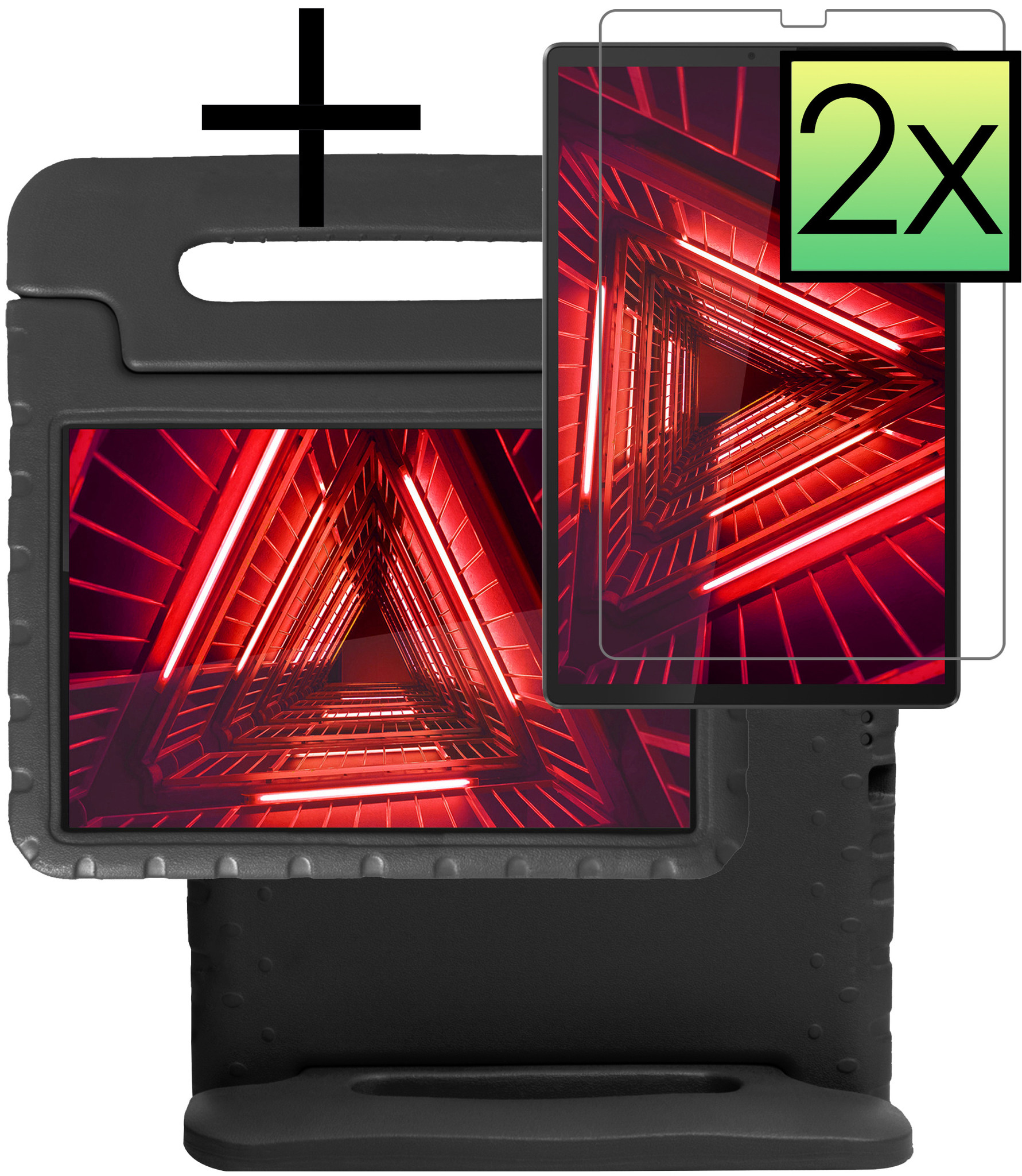 NoXx Hoesje Geschikt voor Lenovo Tab M10 FHD Plus 2nd Gen Hoesje Kinderhoes Shockproof Hoes Kids Case Met 2x Screenprotector - Zwart