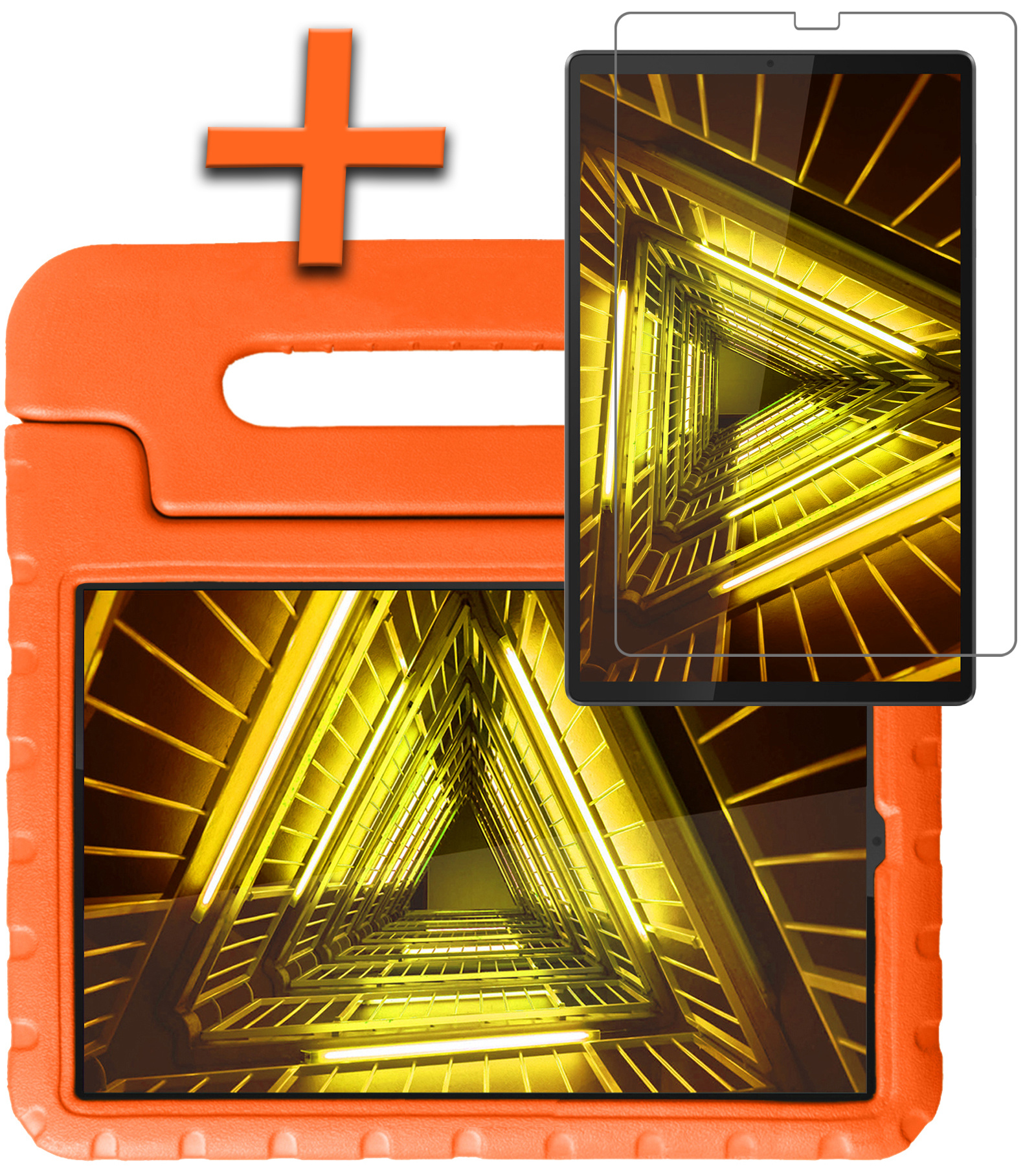 Nomfy Hoes Geschikt voor Lenovo Tab M10 FHD Plus 2nd Gen Hoes Bumper Kindvriendelijk Kids Case Kinderhoes Met Screenprotector - Hoesje Geschikt voor Lenovo Tab M10 FHD Plus (2e Gen) Hoesje Shockproof Cover Hoes - Oranje