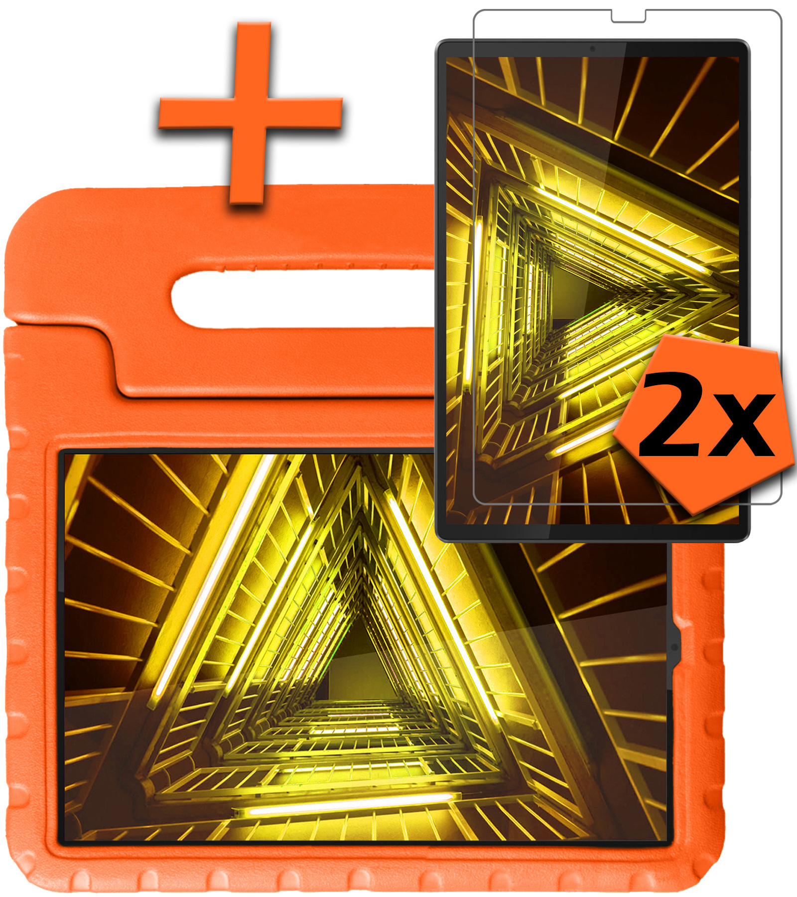 Nomfy Hoes Geschikt voor Lenovo Tab M10 FHD Plus 2nd Gen Hoes Bumper Kindvriendelijk Kids Case Kinderhoes Met 2x Screenprotector - Hoesje Geschikt voor Lenovo Tab M10 FHD Plus (2e Gen) Hoesje Shockproof Cover Hoes - Oranje