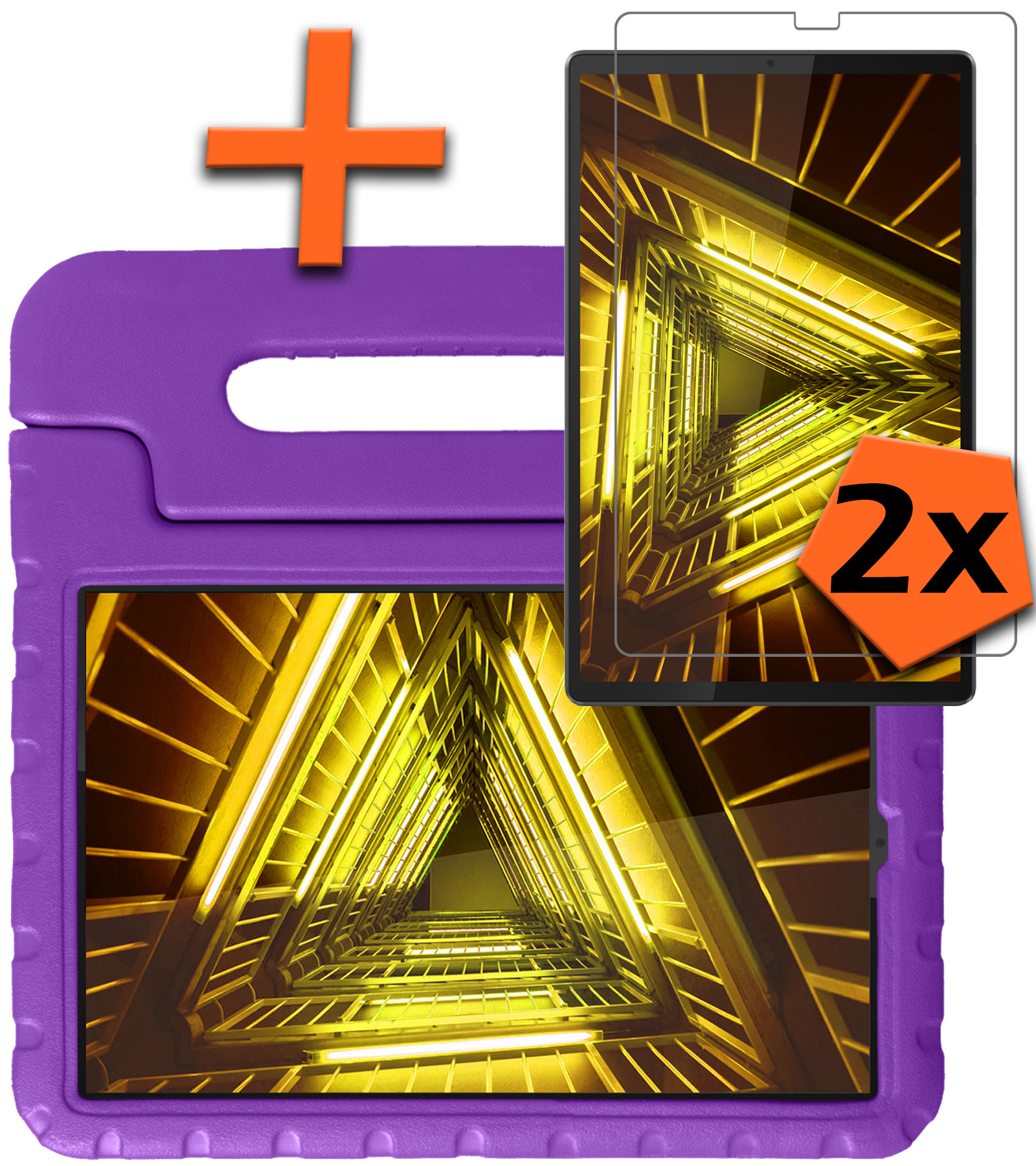 Nomfy Hoes Geschikt voor Lenovo Tab M10 FHD Plus 2nd Gen Hoes Bumper Kindvriendelijk Kids Case Kinderhoes Met 2x Screenprotector - Hoesje Geschikt voor Lenovo Tab M10 FHD Plus (2e Gen) Hoesje Shockproof Cover Hoes - Paars