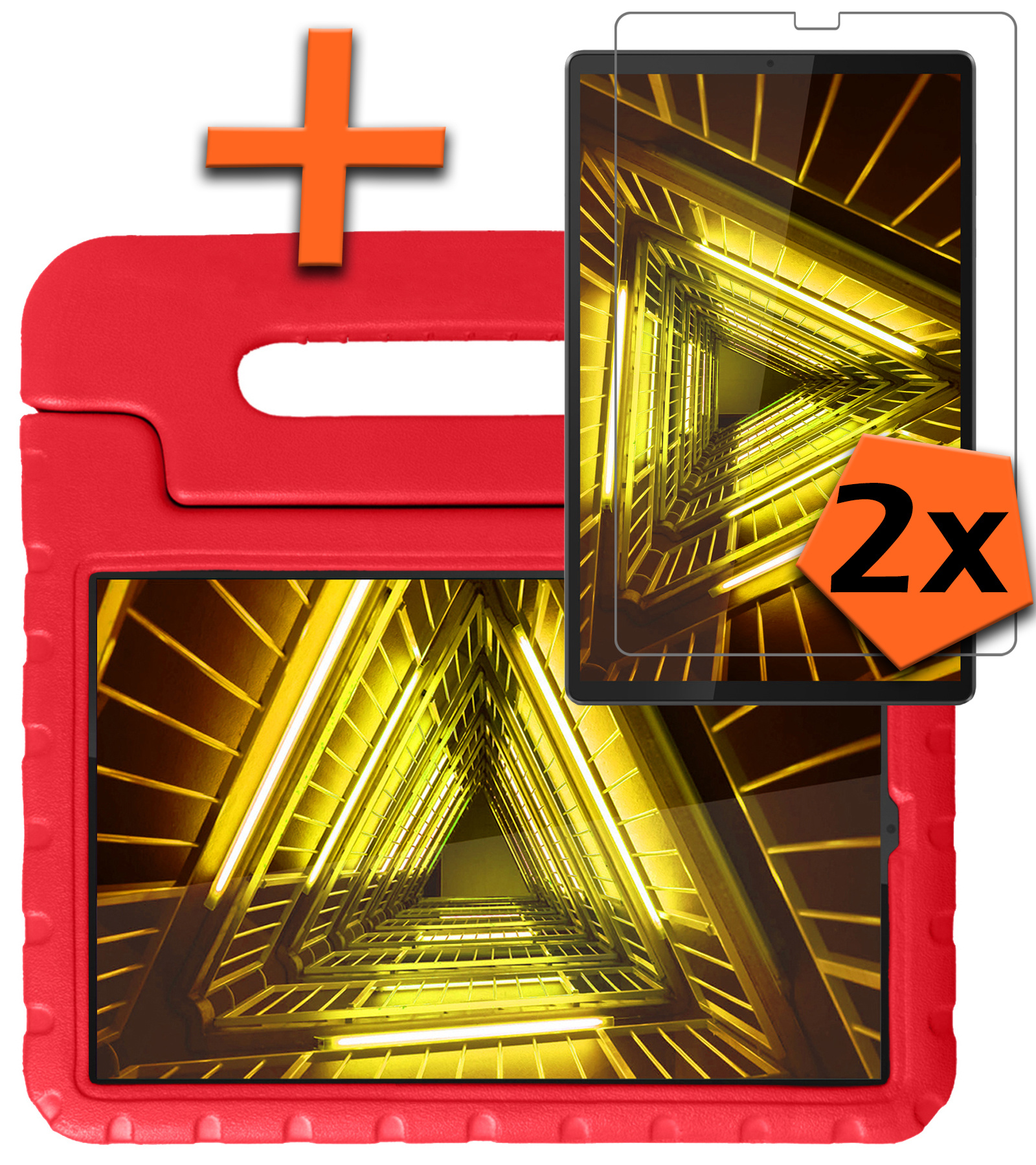 Nomfy Hoes Geschikt voor Lenovo Tab M10 FHD Plus 2nd Gen Hoes Bumper Kindvriendelijk Kids Case Kinderhoes Met 2x Screenprotector - Hoesje Geschikt voor Lenovo Tab M10 FHD Plus (2e Gen) Hoesje Shockproof Cover Hoes - Rood