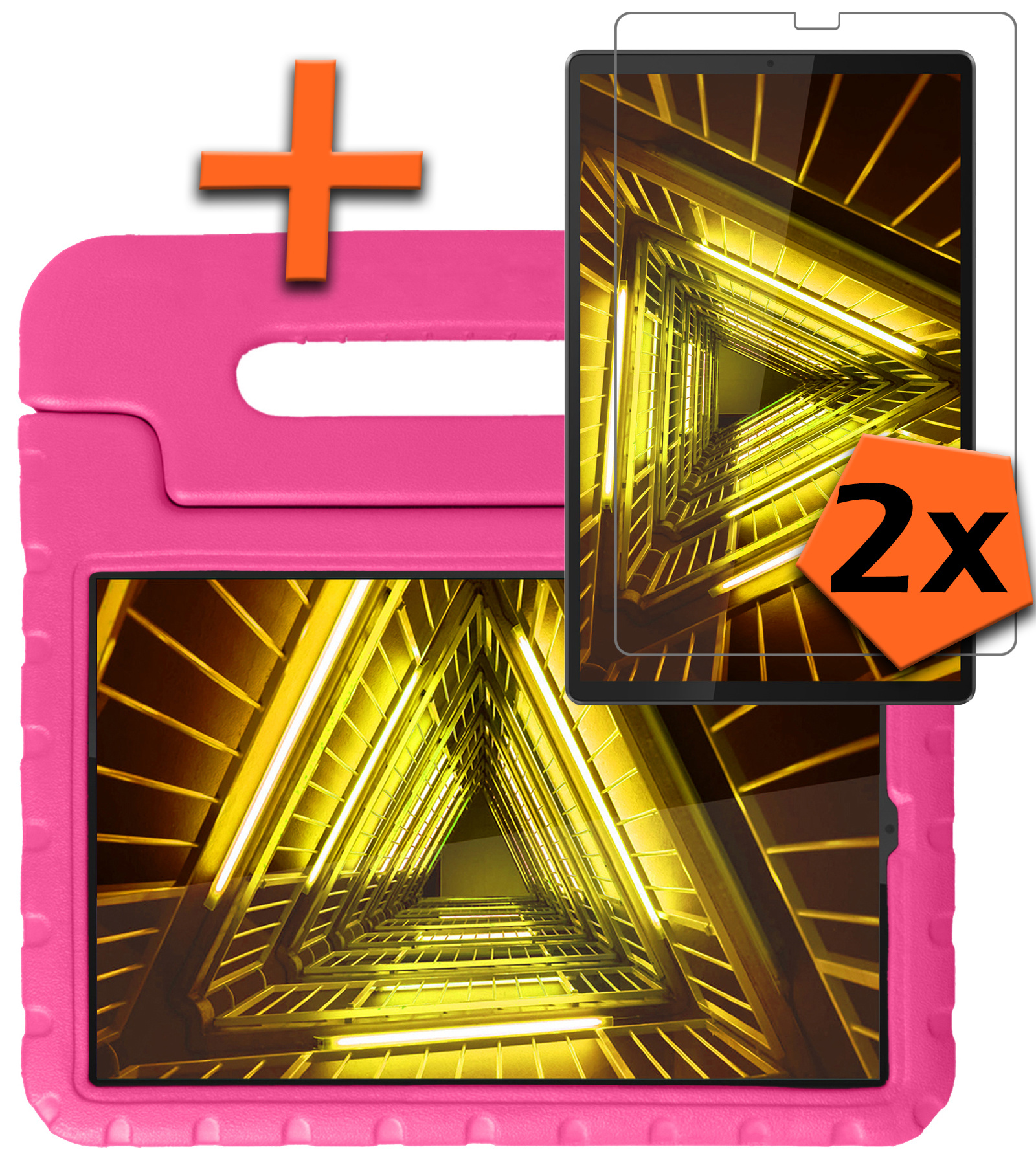 Nomfy Hoes Geschikt voor Lenovo Tab M10 FHD Plus 2nd Gen Hoes Bumper Kindvriendelijk Kids Case Kinderhoes Met 2x Screenprotector - Hoesje Geschikt voor Lenovo Tab M10 FHD Plus (2e Gen) Hoesje Shockproof Cover Hoes - Roze