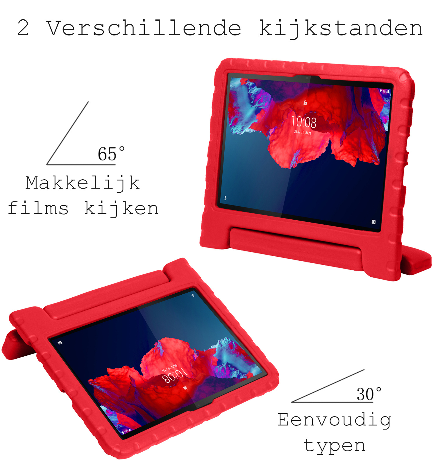 BASEY. Hoesje Geschikt voor Lenovo Tab P11 Hoesje Kinder Hoes Shockproof Kinderhoes - Kindvriendelijk Hoesje Geschikt voor Lenovo Tab P11 Hoes Kids Case - Rood