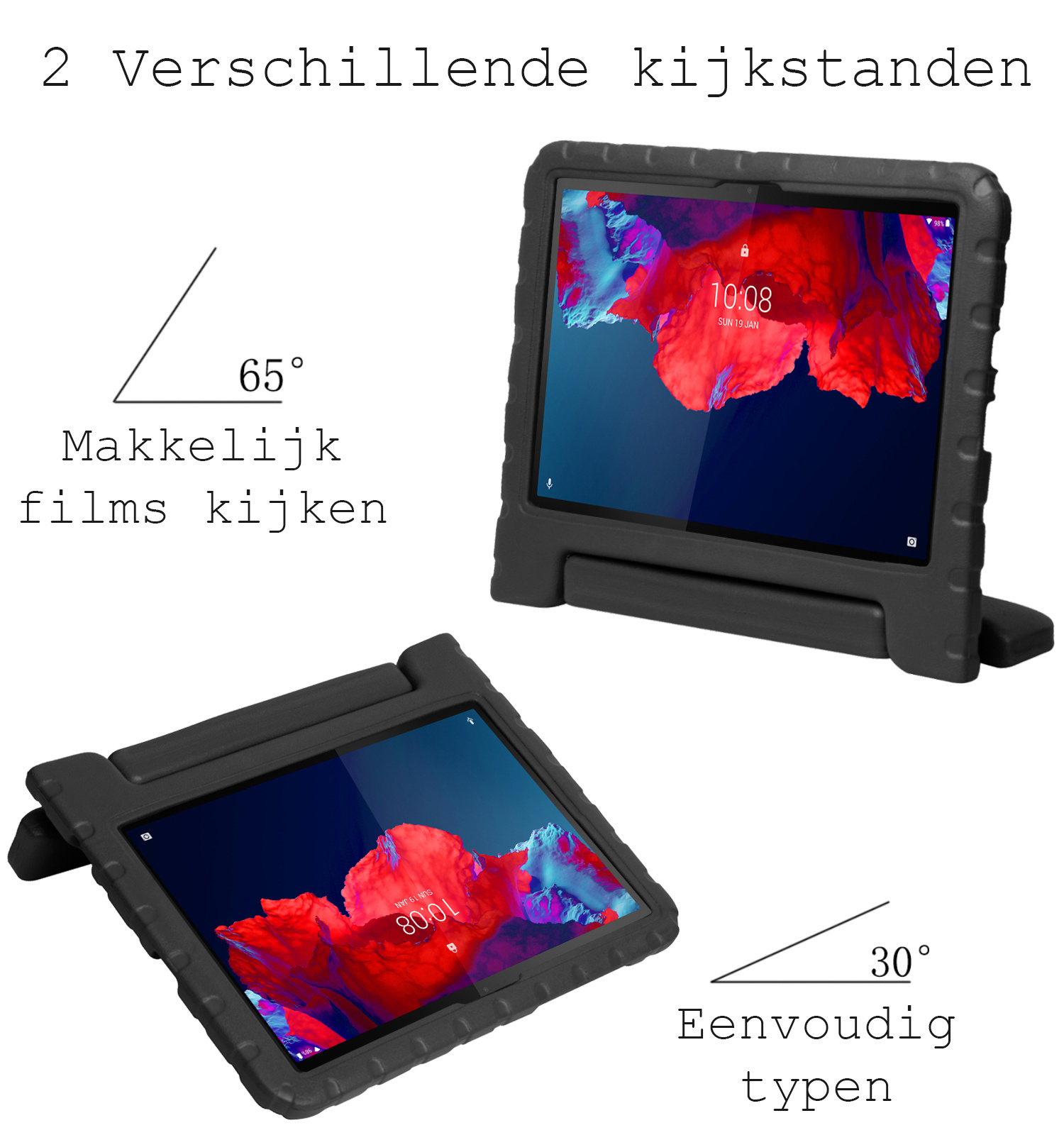 BASEY. Hoesje Geschikt voor Lenovo Tab P11 Hoesje Kinder Hoes Shockproof Kinderhoes Met 2x Screenprotector - Kindvriendelijk Hoesje Geschikt voor Lenovo Tab P11 Hoes Kids Case - Zwart
