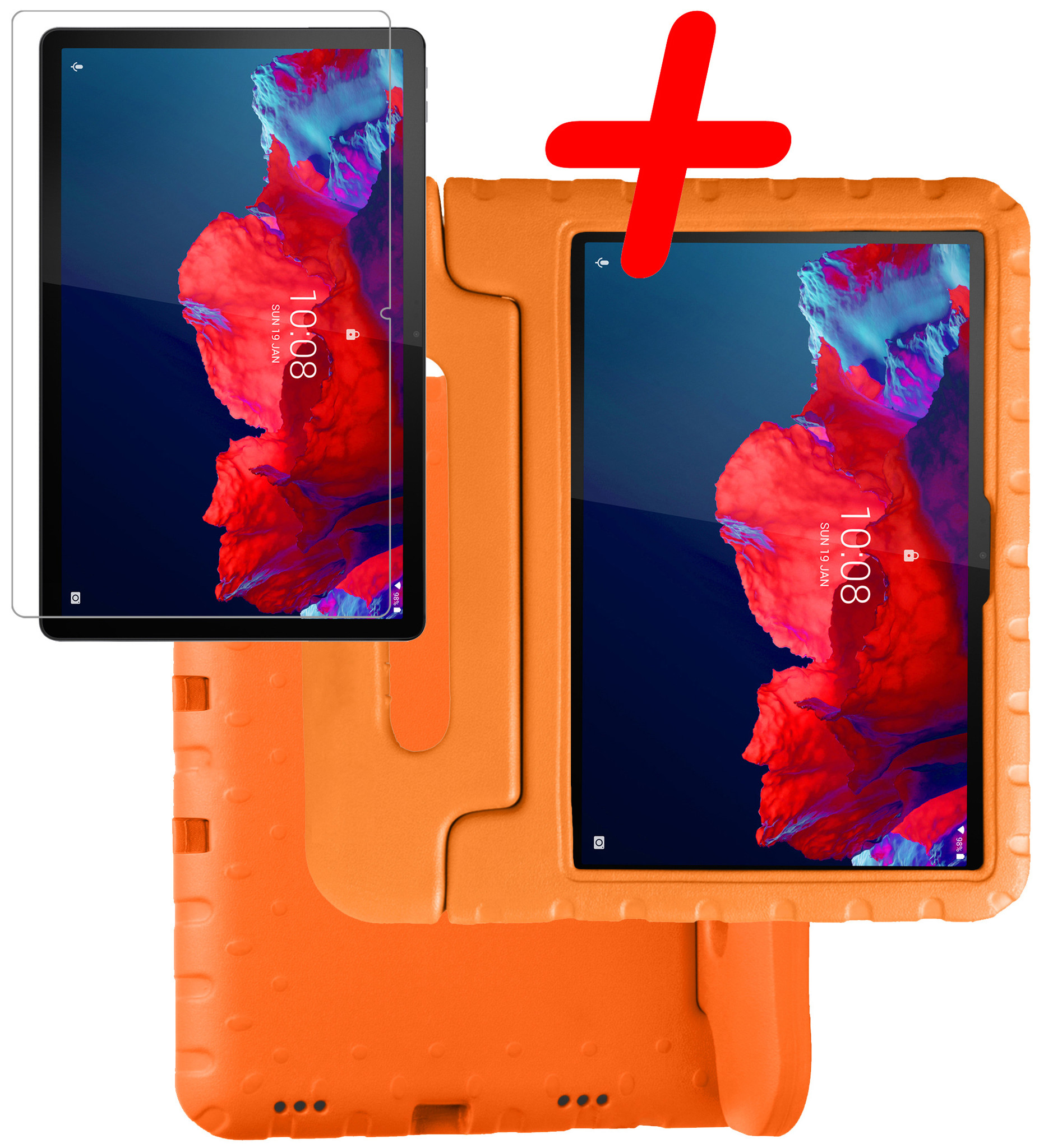 BASEY. Hoesje Geschikt voor Lenovo Tab P11 Hoesje Kinder Hoes Shockproof Kinderhoes Met Screenprotector - Kindvriendelijk Hoesje Geschikt voor Lenovo Tab P11 Hoes Kids Case - Oranje