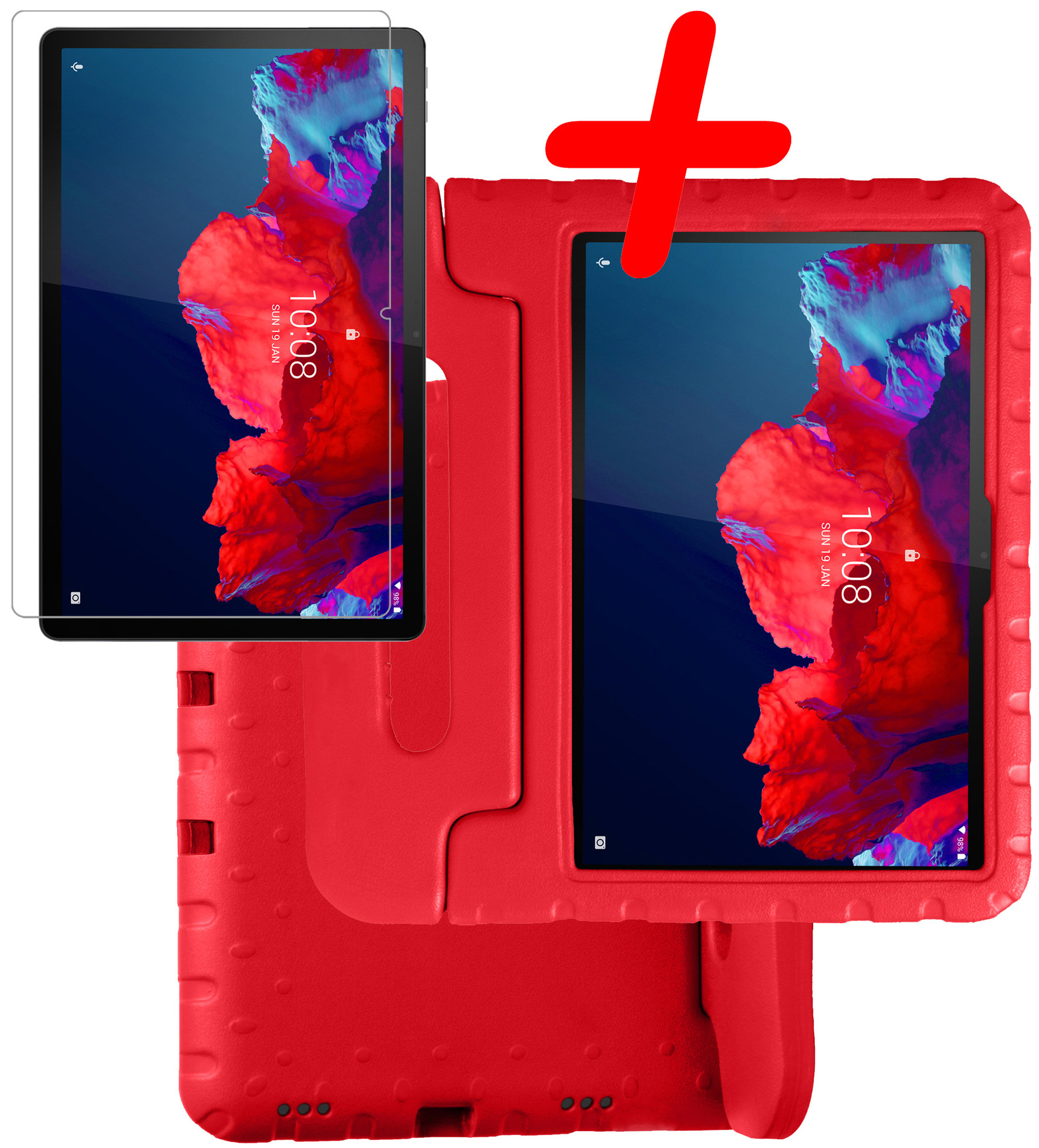BASEY. Hoesje Geschikt voor Lenovo Tab P11 Hoesje Kinder Hoes Shockproof Kinderhoes Met Screenprotector - Kindvriendelijk Hoesje Geschikt voor Lenovo Tab P11 Hoes Kids Case - Rood