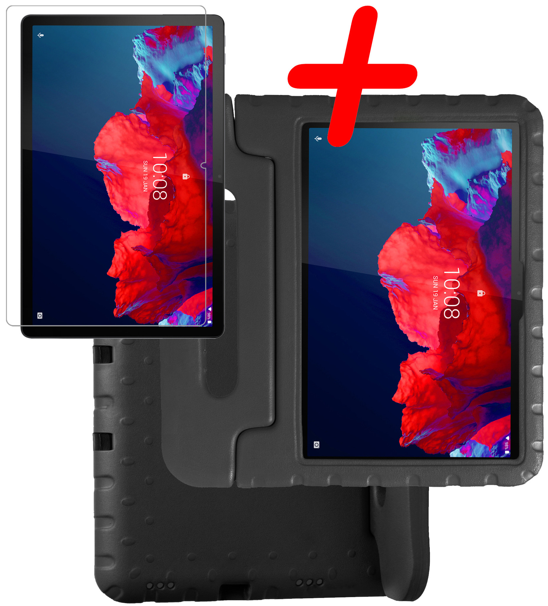 BASEY. Hoesje Geschikt voor Lenovo Tab P11 Hoesje Kinder Hoes Shockproof Kinderhoes Met Screenprotector - Kindvriendelijk Hoesje Geschikt voor Lenovo Tab P11 Hoes Kids Case - Zwart