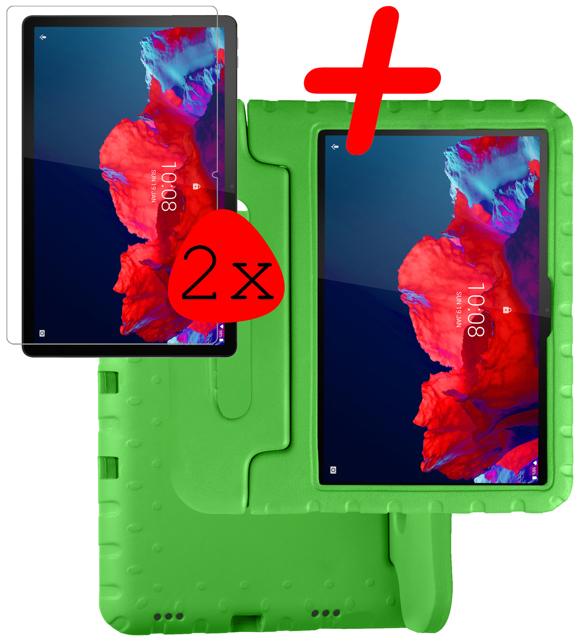 BASEY. Hoesje Geschikt voor Lenovo Tab P11 Hoesje Kinder Hoes Shockproof Kinderhoes Met 2x Screenprotector - Kindvriendelijk Hoesje Geschikt voor Lenovo Tab P11 Hoes Kids Case - Groen