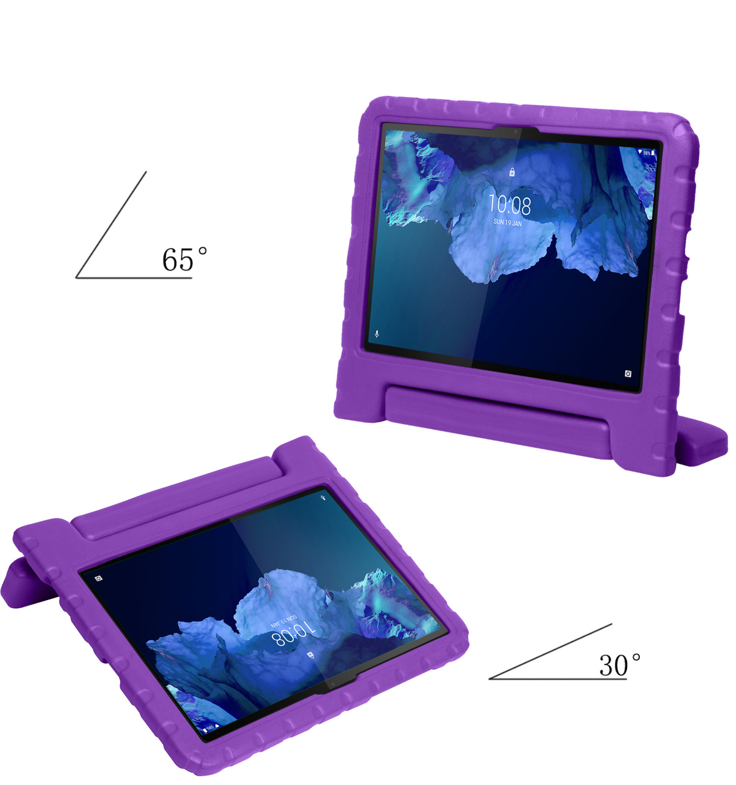 Nomfy Hoes Geschikt voor Lenovo Tab P11 Hoes Bumper Kindvriendelijk Kids Case Kinderhoes Met 2x Screenprotector - Hoesje Geschikt voor Lenovo Tab P11 Hoesje Shockproof Cover Hoes - Paars