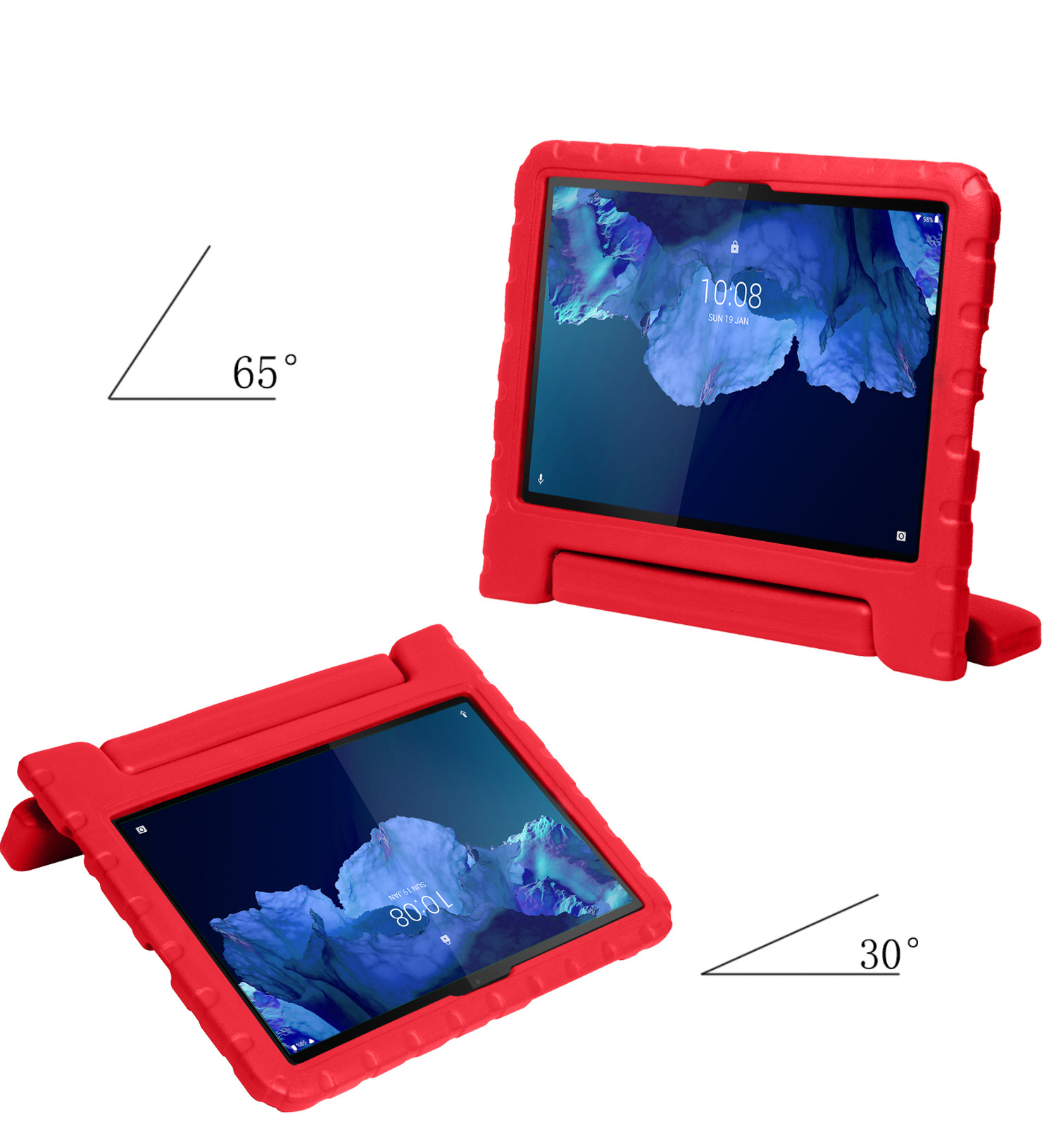 Nomfy Hoes Geschikt voor Lenovo Tab P11 Hoes Bumper Kindvriendelijk Kids Case Kinderhoes Met 2x Screenprotector - Hoesje Geschikt voor Lenovo Tab P11 Hoesje Shockproof Cover Hoes - Rood
