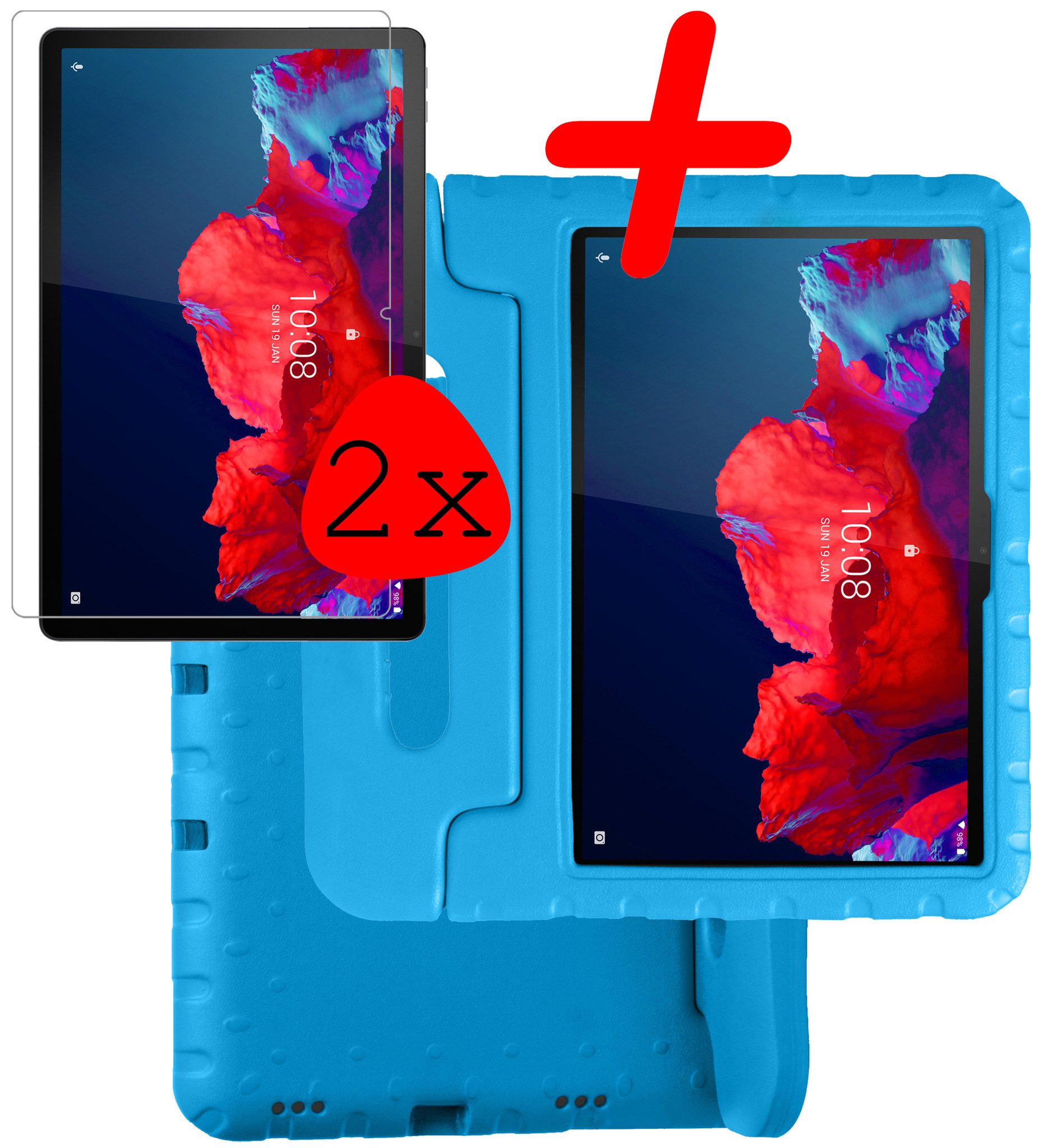BASEY. Hoesje Geschikt voor Lenovo Tab P11 Hoesje Kinder Hoes Shockproof Kinderhoes Met 2x Screenprotector - Kindvriendelijk Hoesje Geschikt voor Lenovo Tab P11 Hoes Kids Case - Blauw