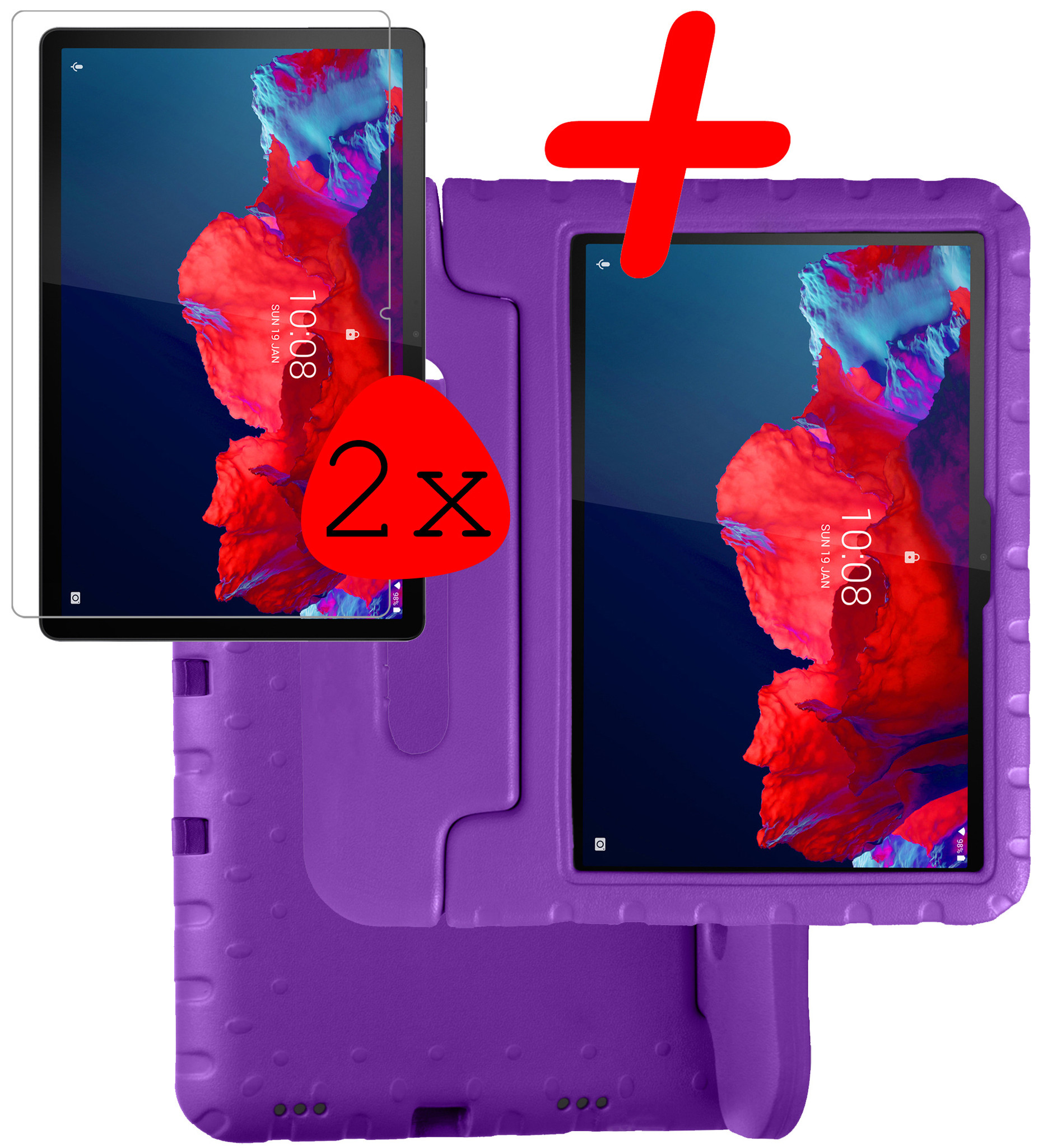 BASEY. Hoesje Geschikt voor Lenovo Tab P11 Hoesje Kinder Hoes Shockproof Kinderhoes Met 2x Screenprotector - Kindvriendelijk Hoesje Geschikt voor Lenovo Tab P11 Hoes Kids Case - Paars