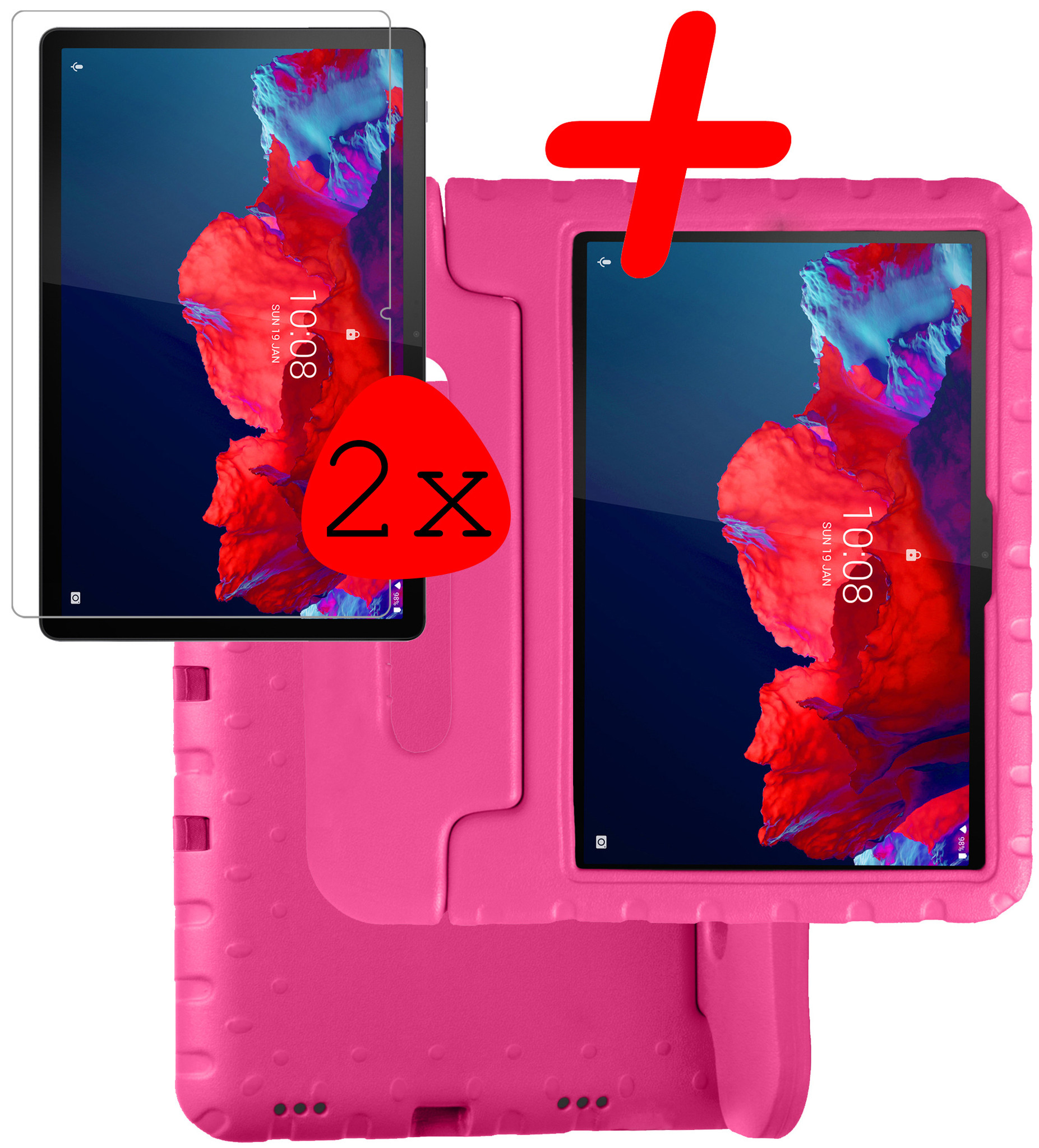 BASEY. Hoesje Geschikt voor Lenovo Tab P11 Hoesje Kinder Hoes Shockproof Kinderhoes Met 2x Screenprotector - Kindvriendelijk Hoesje Geschikt voor Lenovo Tab P11 Hoes Kids Case - Roze