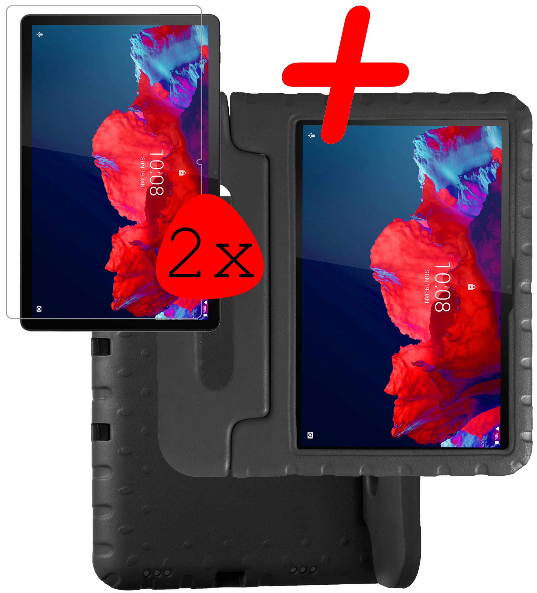 BASEY. Hoesje Geschikt voor Lenovo Tab P11 Hoesje Kinder Hoes Shockproof Kinderhoes Met 2x Screenprotector - Kindvriendelijk Hoesje Geschikt voor Lenovo Tab P11 Hoes Kids Case - Zwart