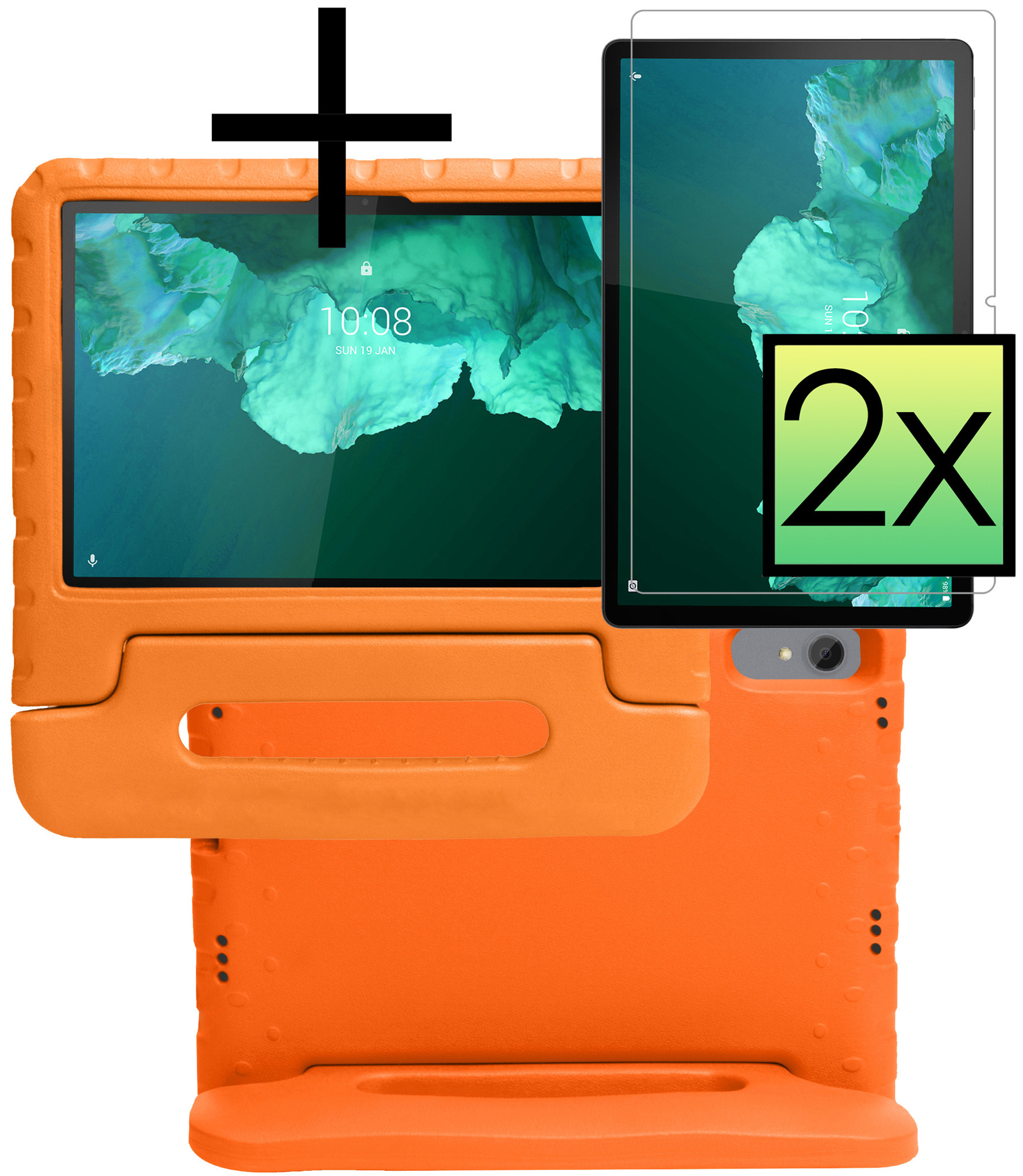 NoXx Hoesje Geschikt voor Lenovo Tab P11 Hoesje Kinderhoes Shockproof Hoes Kids Case Met 2x Screenprotector - Oranje