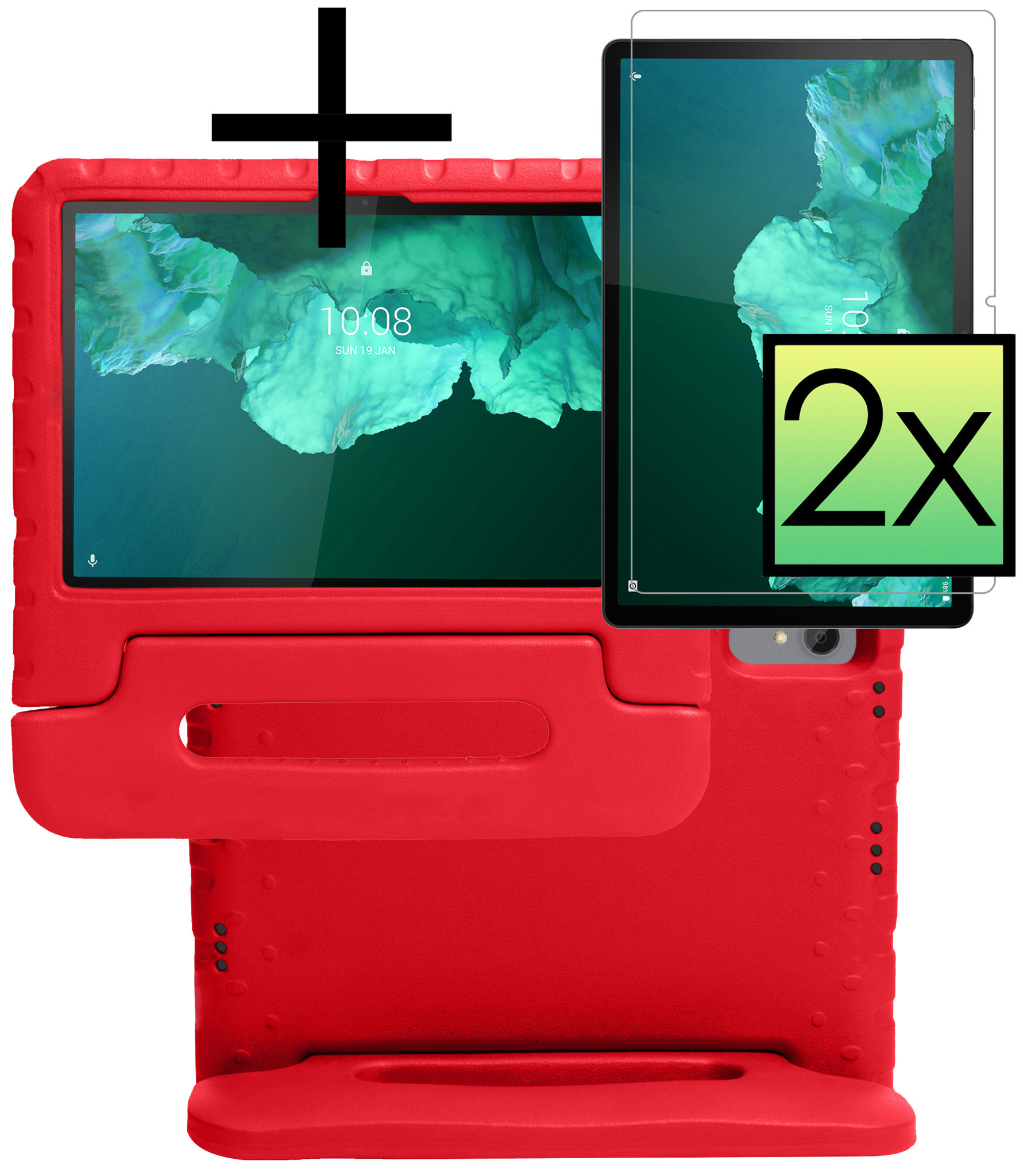 NoXx Hoesje Geschikt voor Lenovo Tab P11 Hoesje Kinderhoes Shockproof Hoes Kids Case Met 2x Screenprotector - Rood