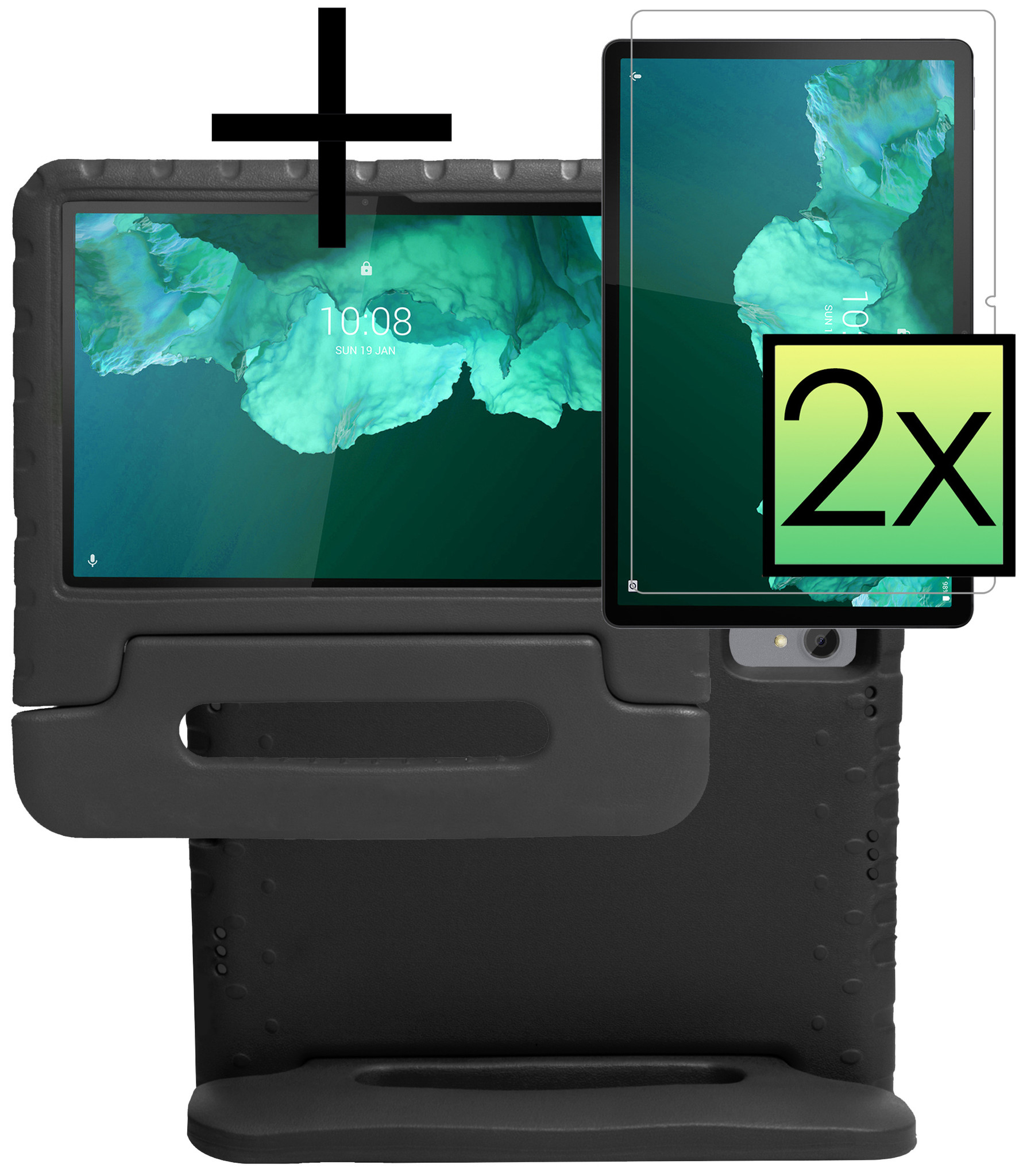 NoXx Hoesje Geschikt voor Lenovo Tab P11 Hoesje Kinderhoes Shockproof Hoes Kids Case Met 2x Screenprotector - Zwart