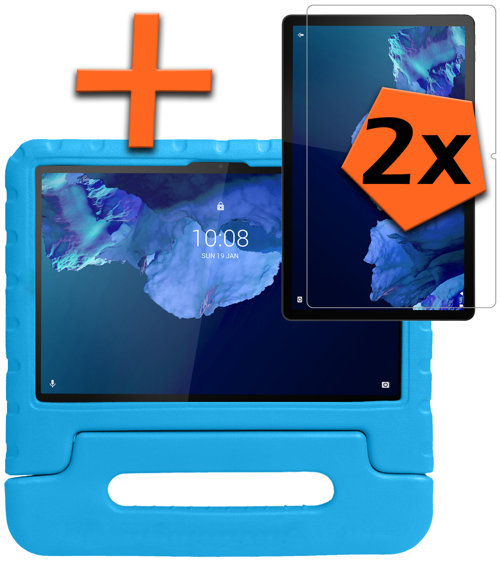 Nomfy Hoes Geschikt voor Lenovo Tab P11 Hoes Bumper Kindvriendelijk Kids Case Kinderhoes Met 2x Screenprotector - Hoesje Geschikt voor Lenovo Tab P11 Hoesje Shockproof Cover Hoes - Blauw