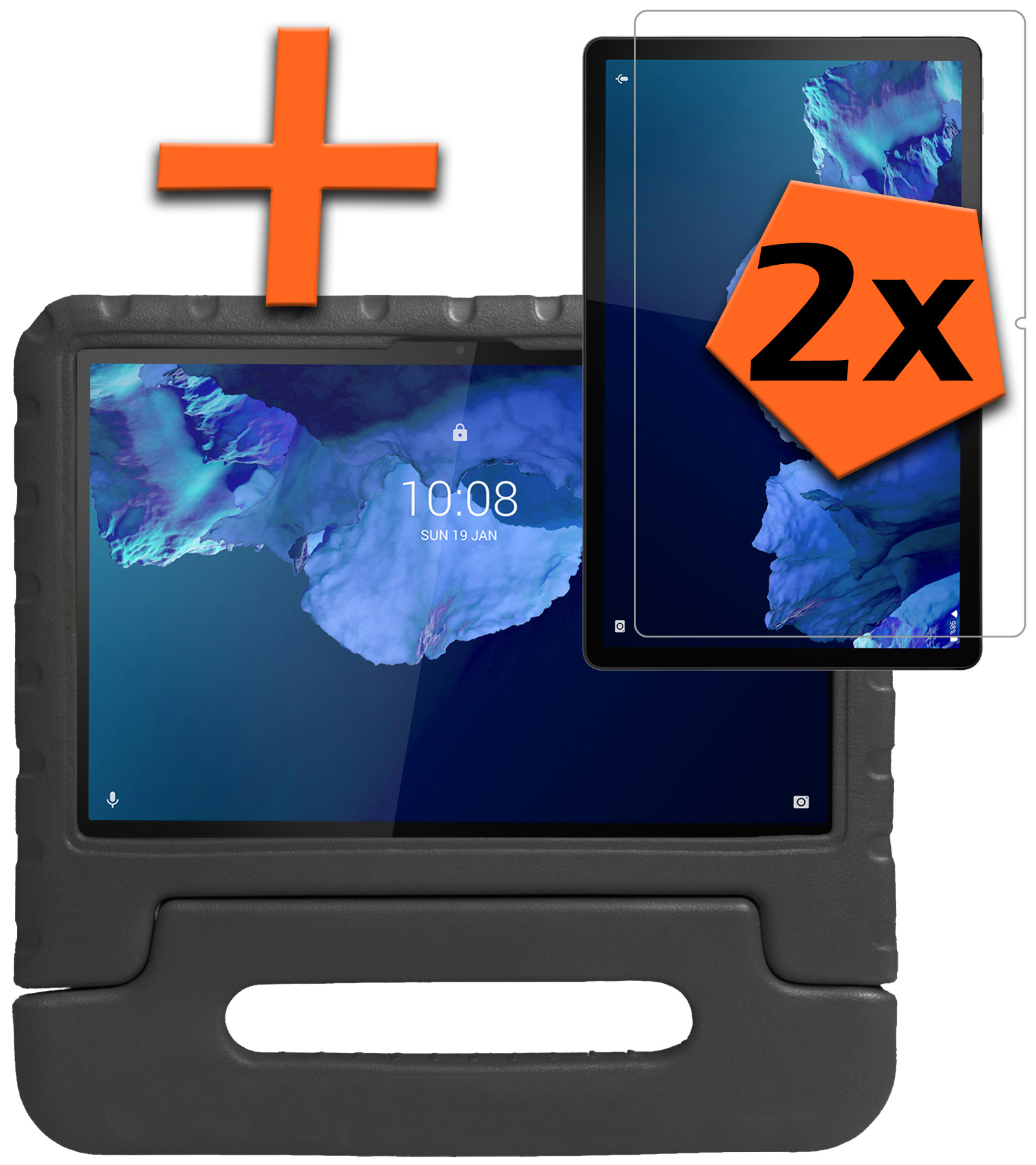 Nomfy Hoes Geschikt voor Lenovo Tab P11 Hoes Bumper Kindvriendelijk Kids Case Kinderhoes Met 2x Screenprotector - Hoesje Geschikt voor Lenovo Tab P11 Hoesje Shockproof Cover Hoes - Zwart