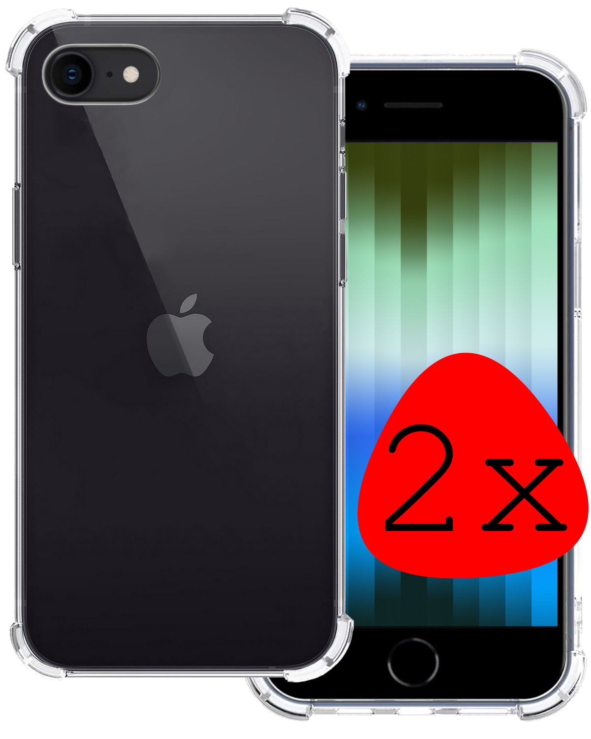 BASEY. Hoes Geschikt voor iPhone SE 2022 Hoesje Shock Proof Case Hoes Siliconen - Hoesje Geschikt voor iPhone SE (2022) Hoes Cover Shockproof - Transparant - 2 Stuks