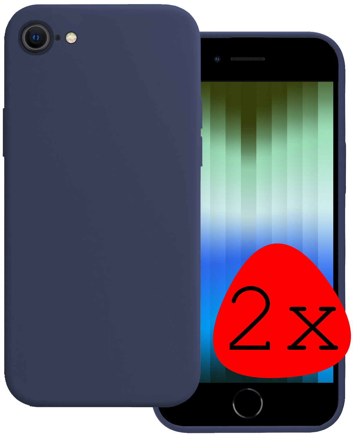 BASEY. Hoes Geschikt voor iPhone SE 2022 Hoesje Siliconen Back Cover Case - Hoesje Geschikt voor iPhone SE (2022) Hoes Cover Hoesje - Donkerblauw - 2 Stuks