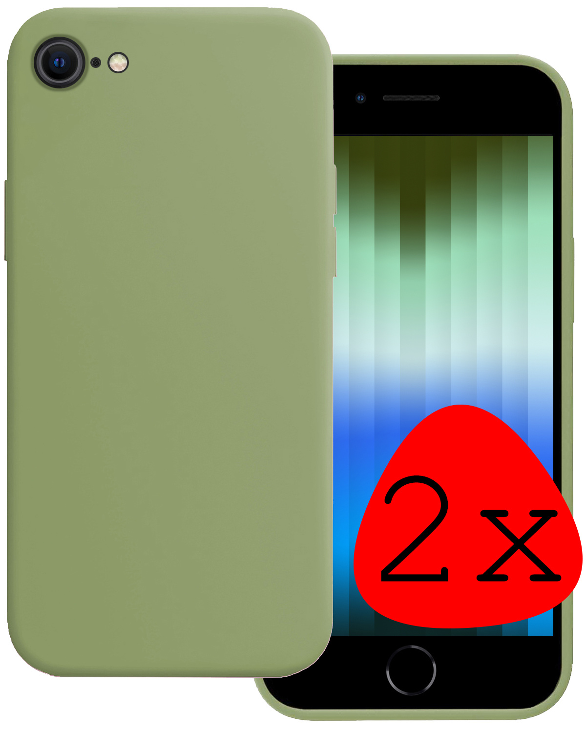 BASEY. Hoes Geschikt voor iPhone SE 2022 Hoesje Siliconen Back Cover Case - Hoesje Geschikt voor iPhone SE (2022) Hoes Cover Hoesje - Groen - 2 Stuks