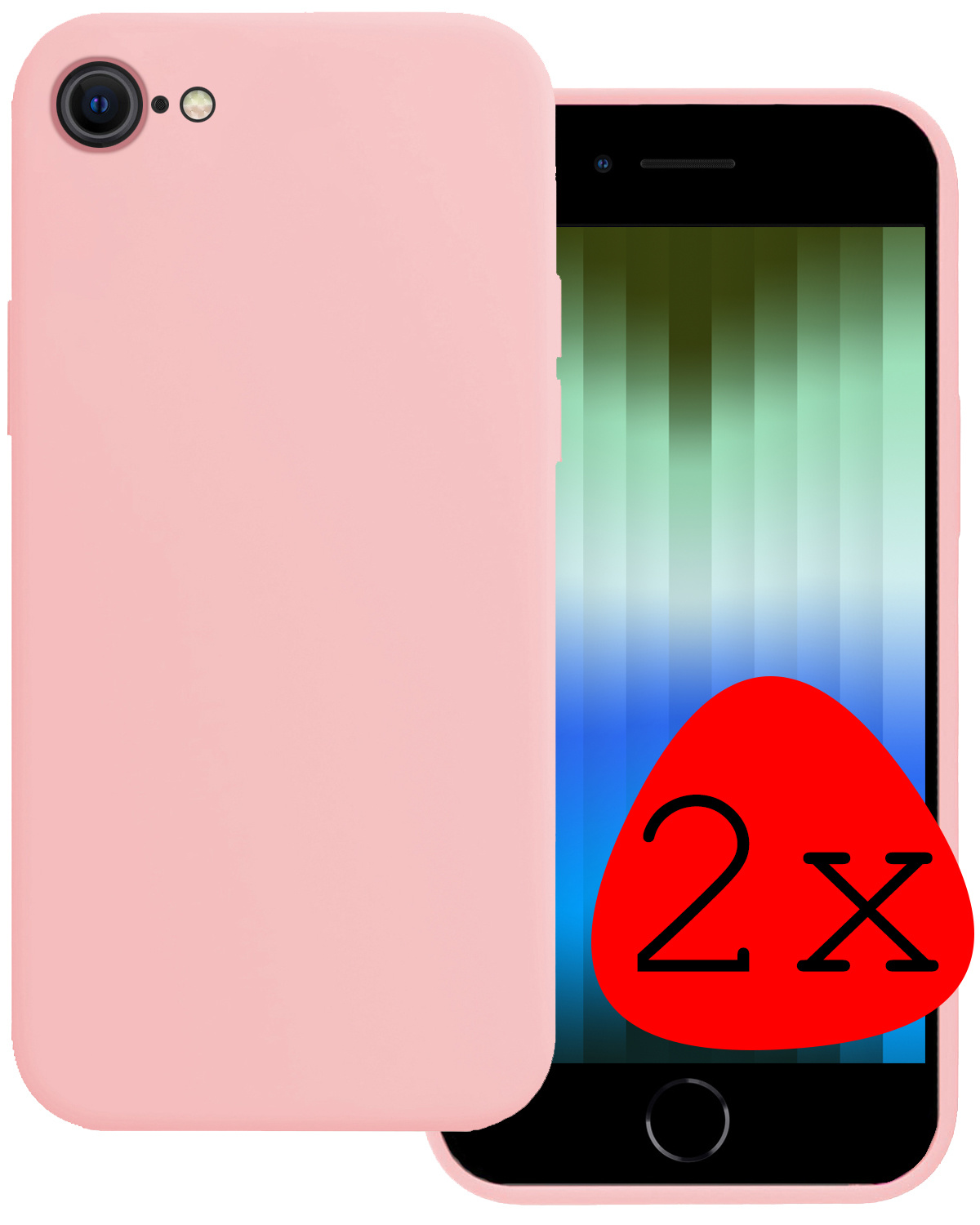 BASEY. Hoes Geschikt voor iPhone SE 2022 Hoesje Siliconen Back Cover Case - Hoesje Geschikt voor iPhone SE (2022) Hoes Cover Hoesje - Lichtroze - 2 Stuks