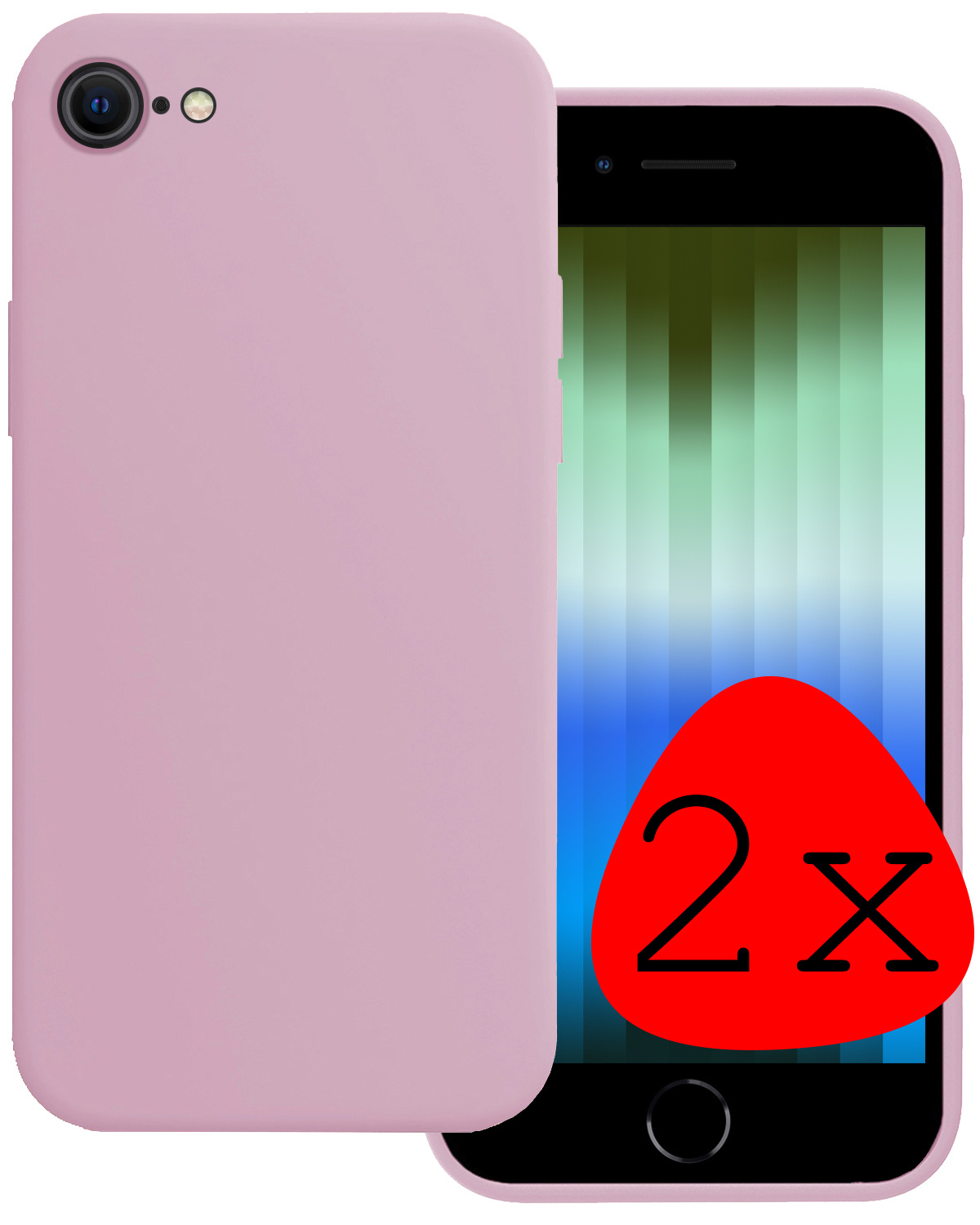 BASEY. Hoes Geschikt voor iPhone SE 2022 Hoesje Siliconen Back Cover Case - Hoesje Geschikt voor iPhone SE (2022) Hoes Cover Hoesje - Lila - 2 Stuks