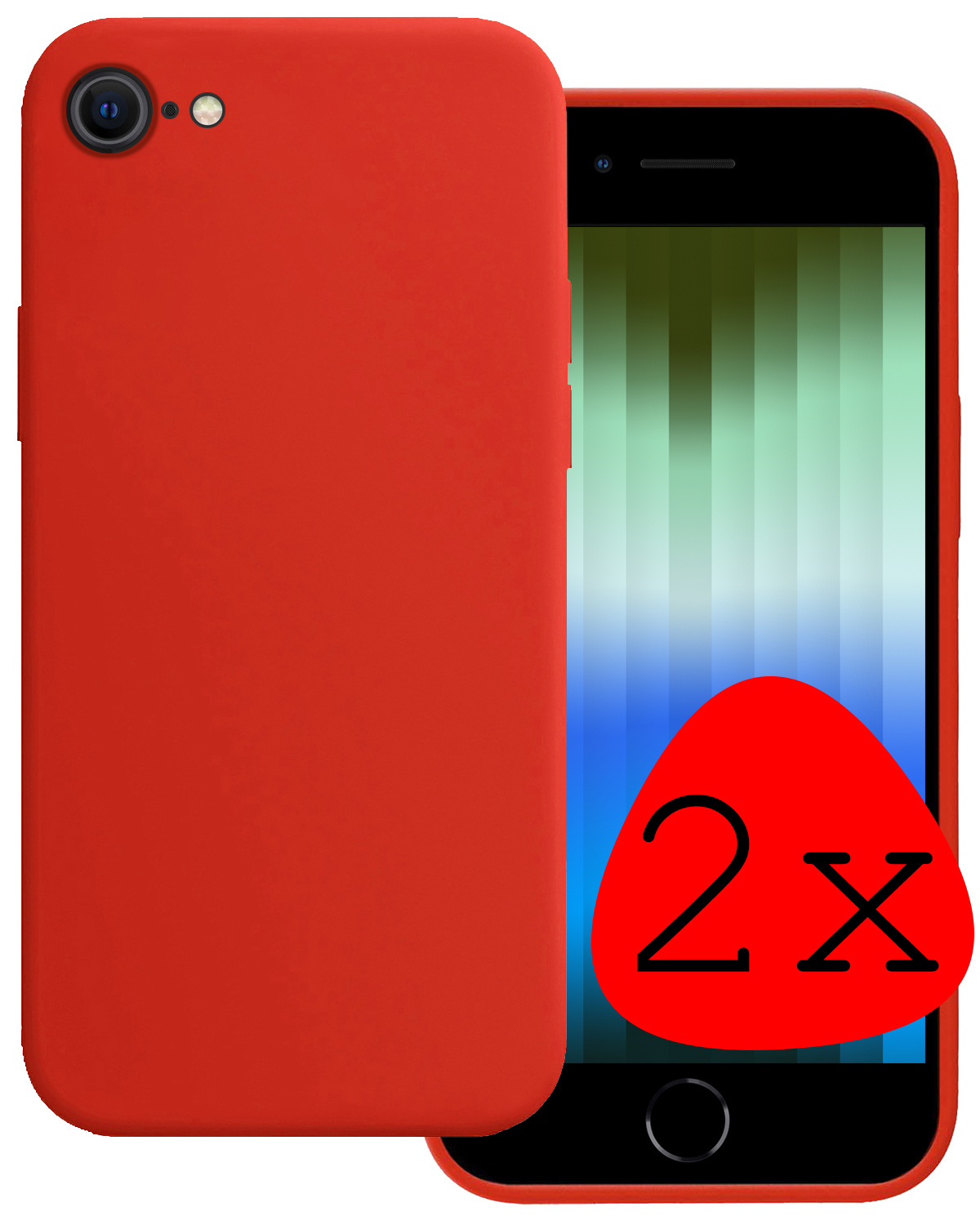 BASEY. Hoes Geschikt voor iPhone SE 2022 Hoesje Siliconen Back Cover Case - Hoesje Geschikt voor iPhone SE (2022) Hoes Cover Hoesje - Rood - 2 Stuks