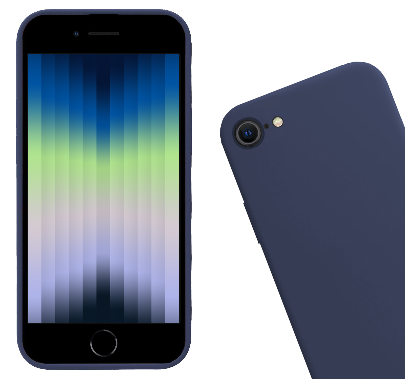 Nomfy Hoesje Geschikt voor iPhone SE 2022 Hoesje Siliconen Cover Case - Hoes Geschikt voor iPhone SE (2022) Hoes Back Case - 2-PACK - Donkerblauw