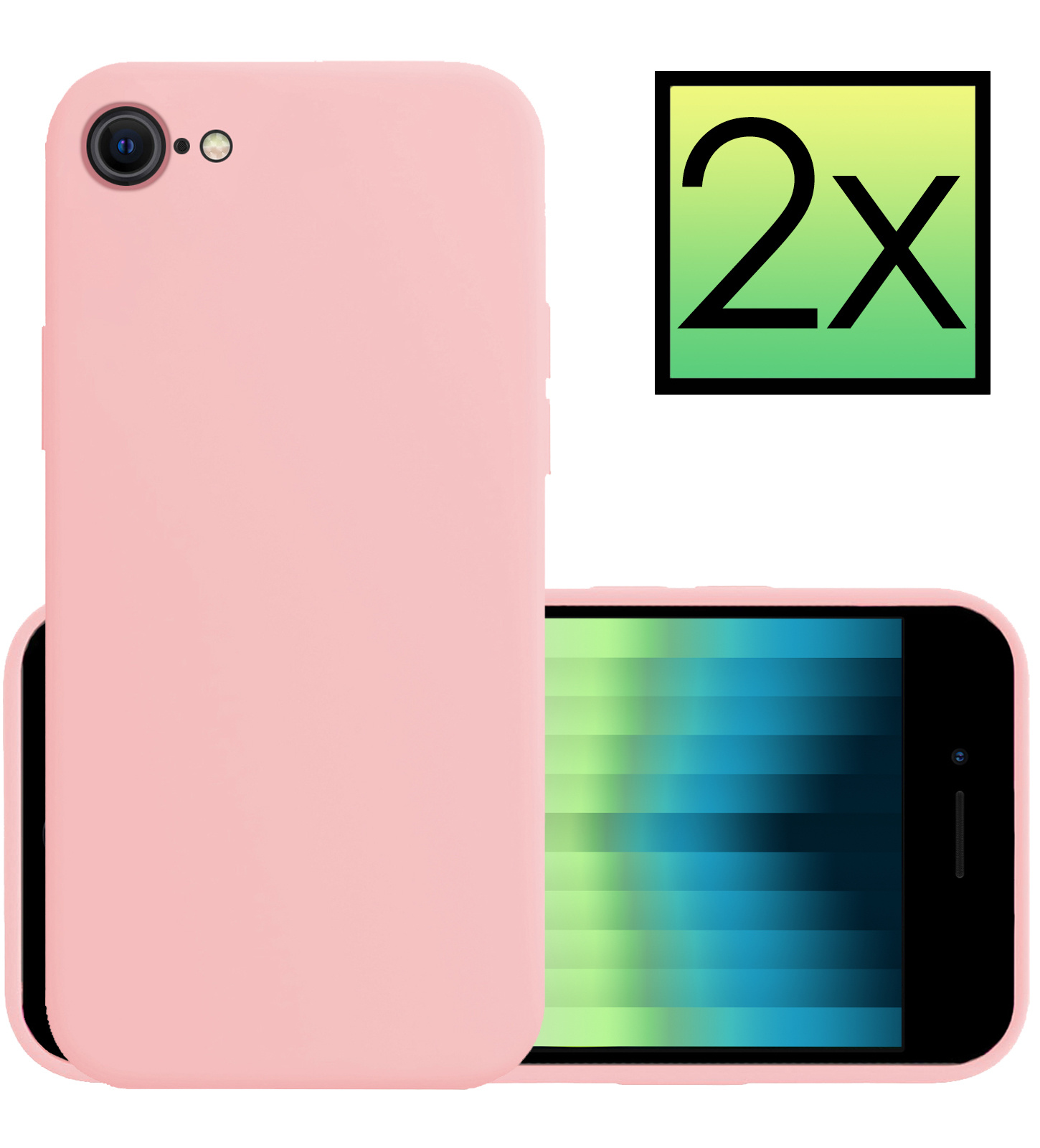 NoXx Hoes Geschikt voor iPhone SE 2022 Hoesje Cover Siliconen Back Case Hoes - Lichtroze - 2x