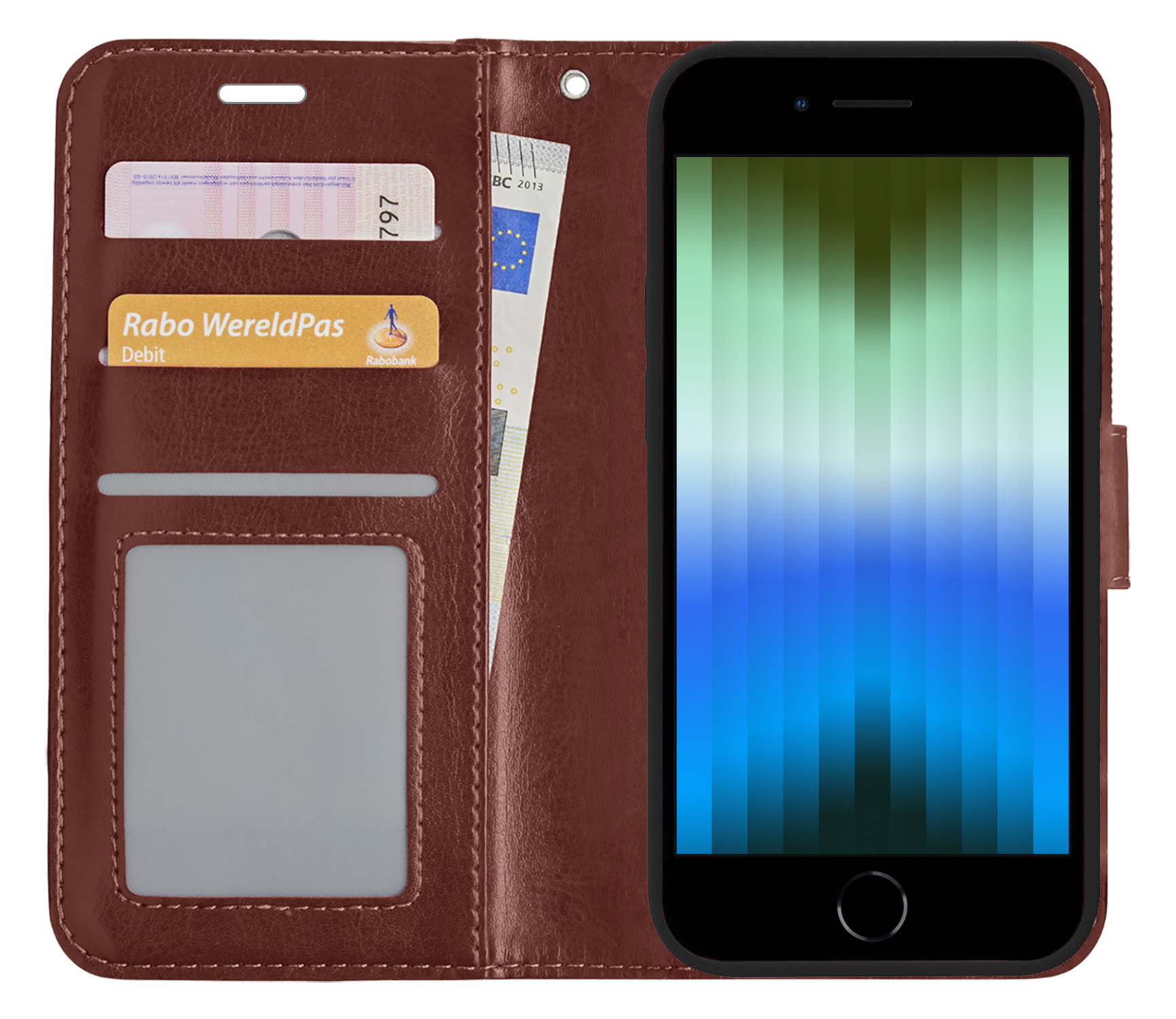 BASEY. Hoes Geschikt voor iPhone SE 2022 Hoesje Bookcase Hoes Flip Case Book Cover - Hoesje Geschikt voor iPhone SE (2022) Hoes Book Case Hoesje - Bruin